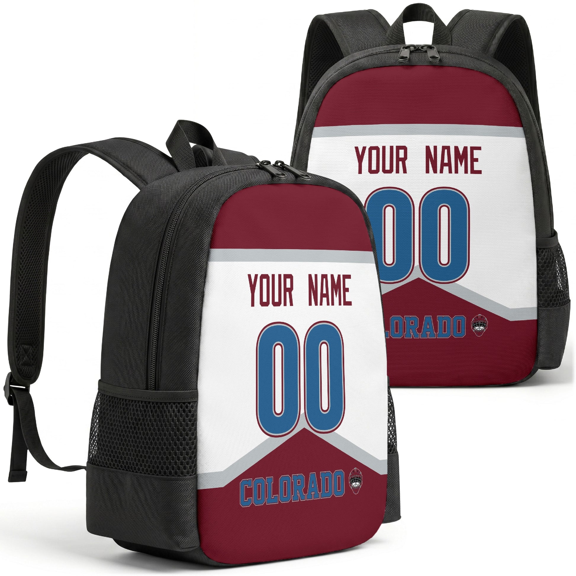 Colorado personalized hockey backpack alternate front and back product view