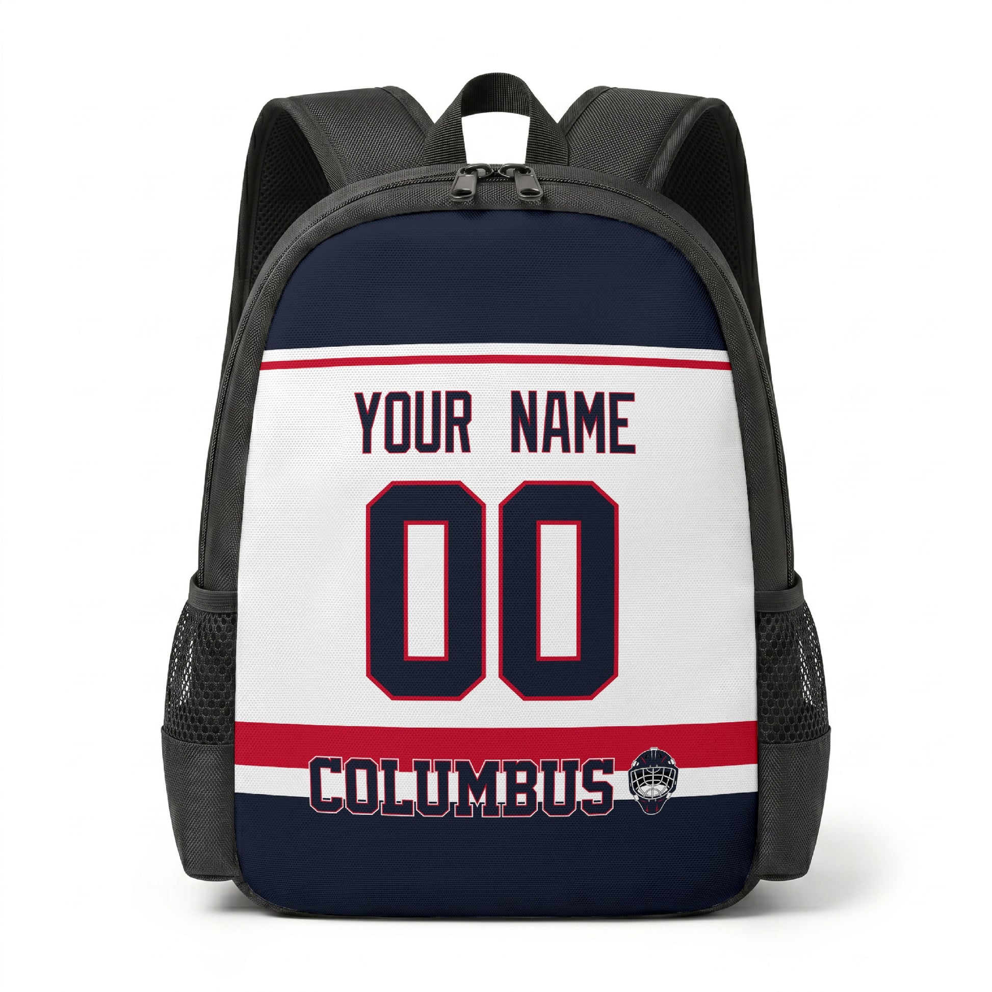 Columbus personalized hockey backpack alternate front view