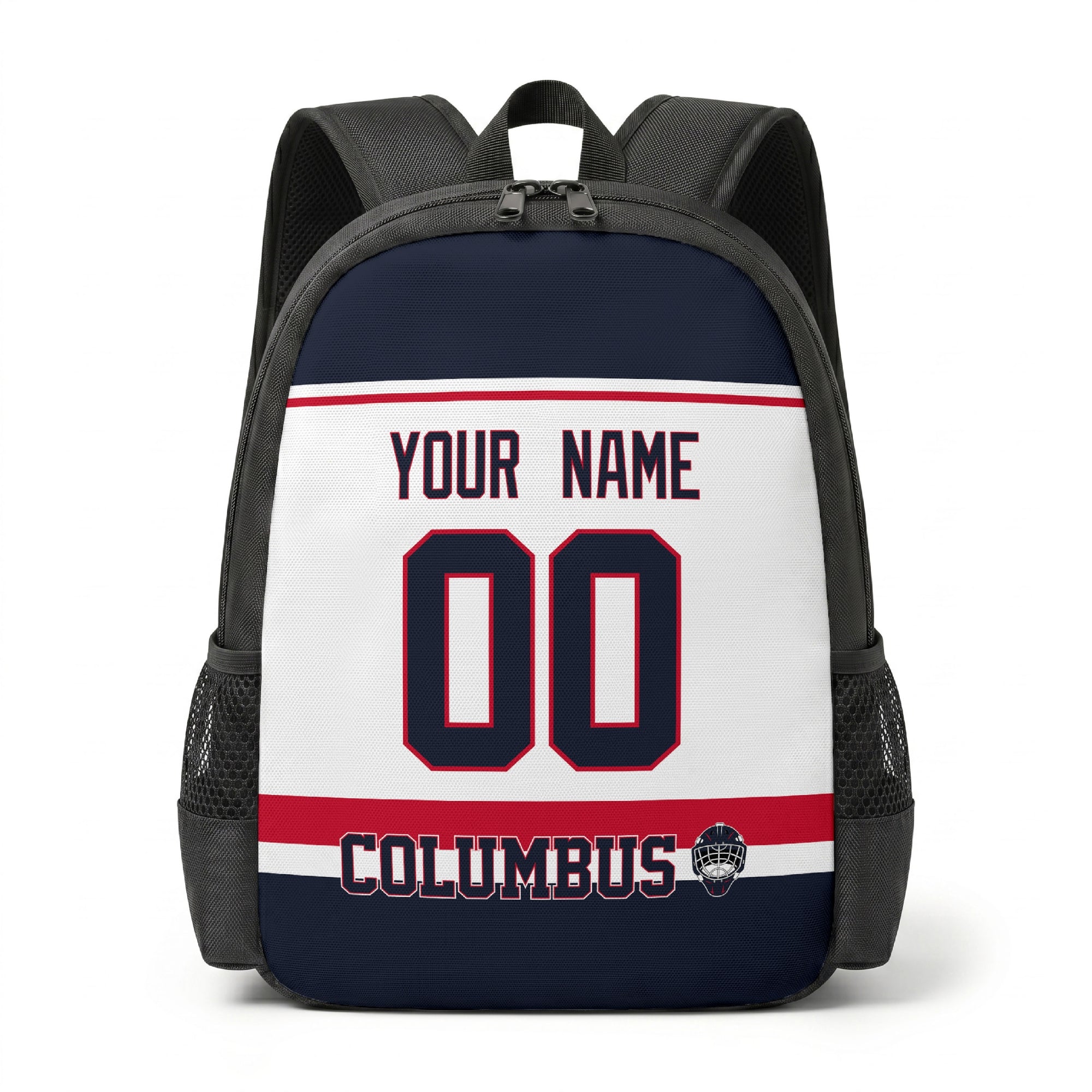 Columbus personalized hockey backpack alternate front view