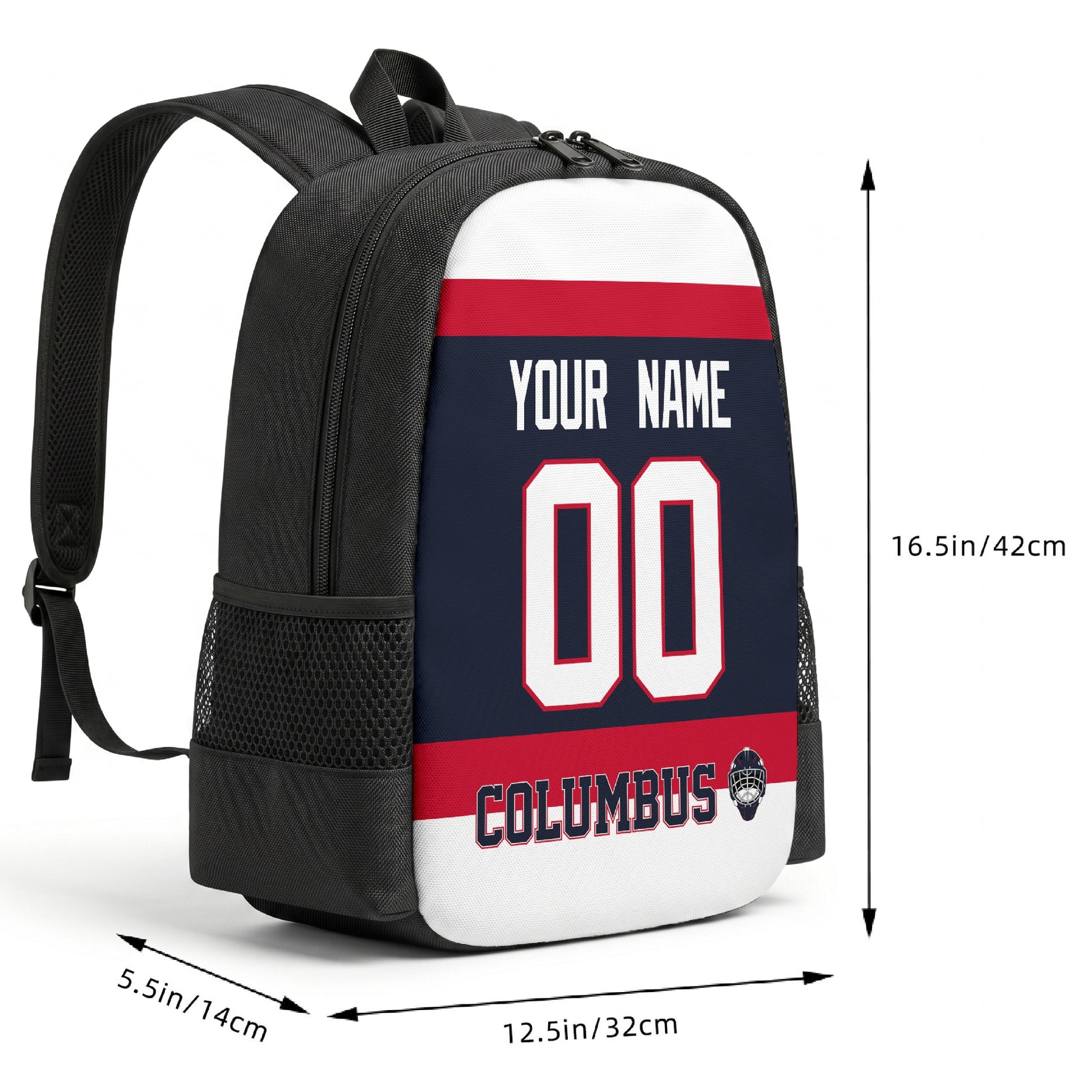 Columbus custom hockey backpack size chart 16.5 by 12.5 by 5.5 inches