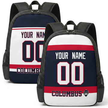 Custom hockey backpack for Columbus fans with name and number preview