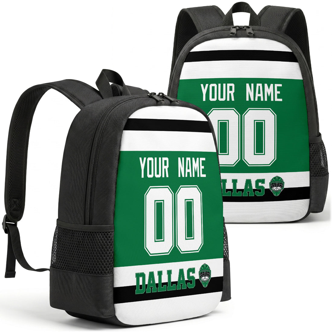 Custom hockey backpack for Dallas fans with name and number preview