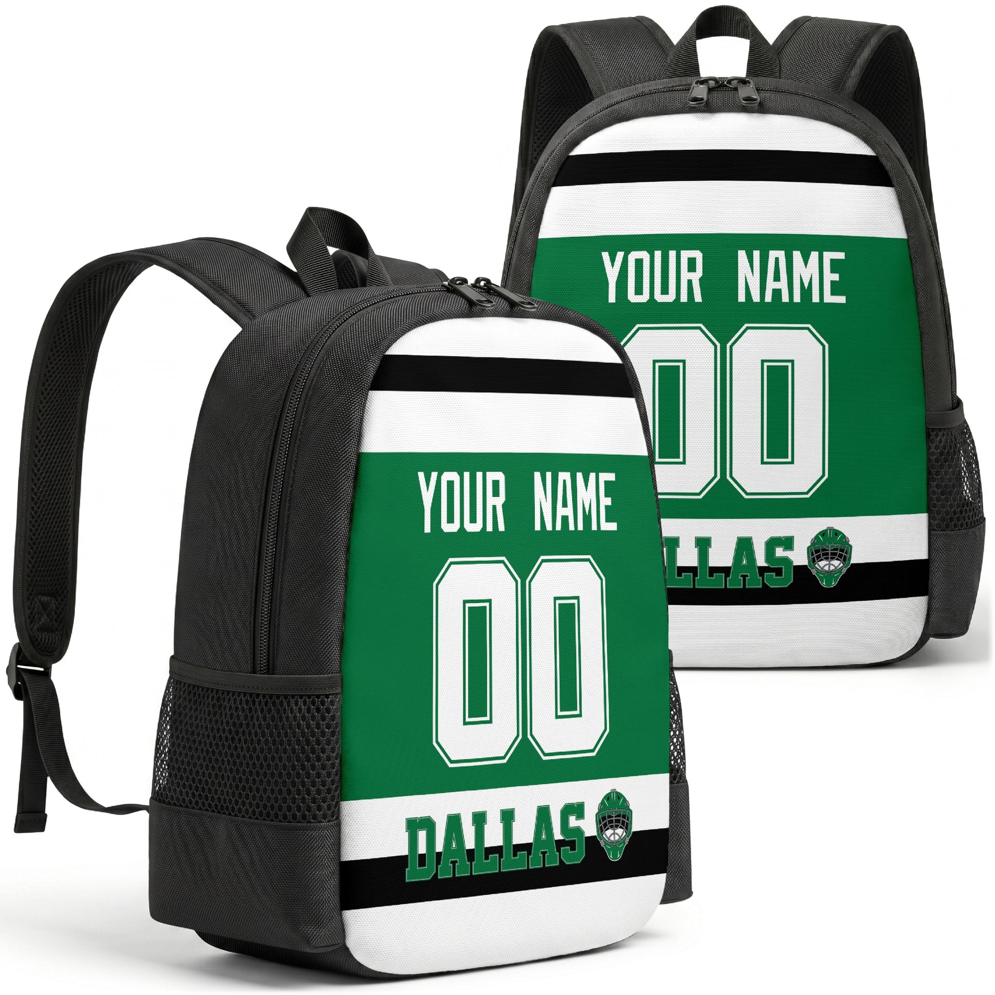 Dallas custom hockey backpack front and back product view