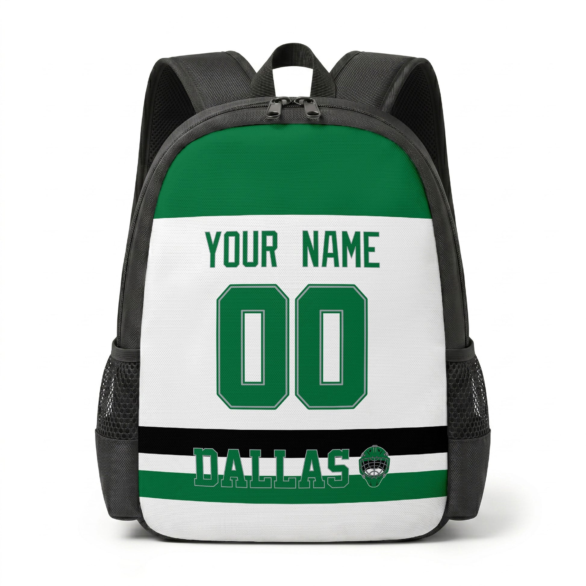 Dallas personalized hockey backpack alternate front view