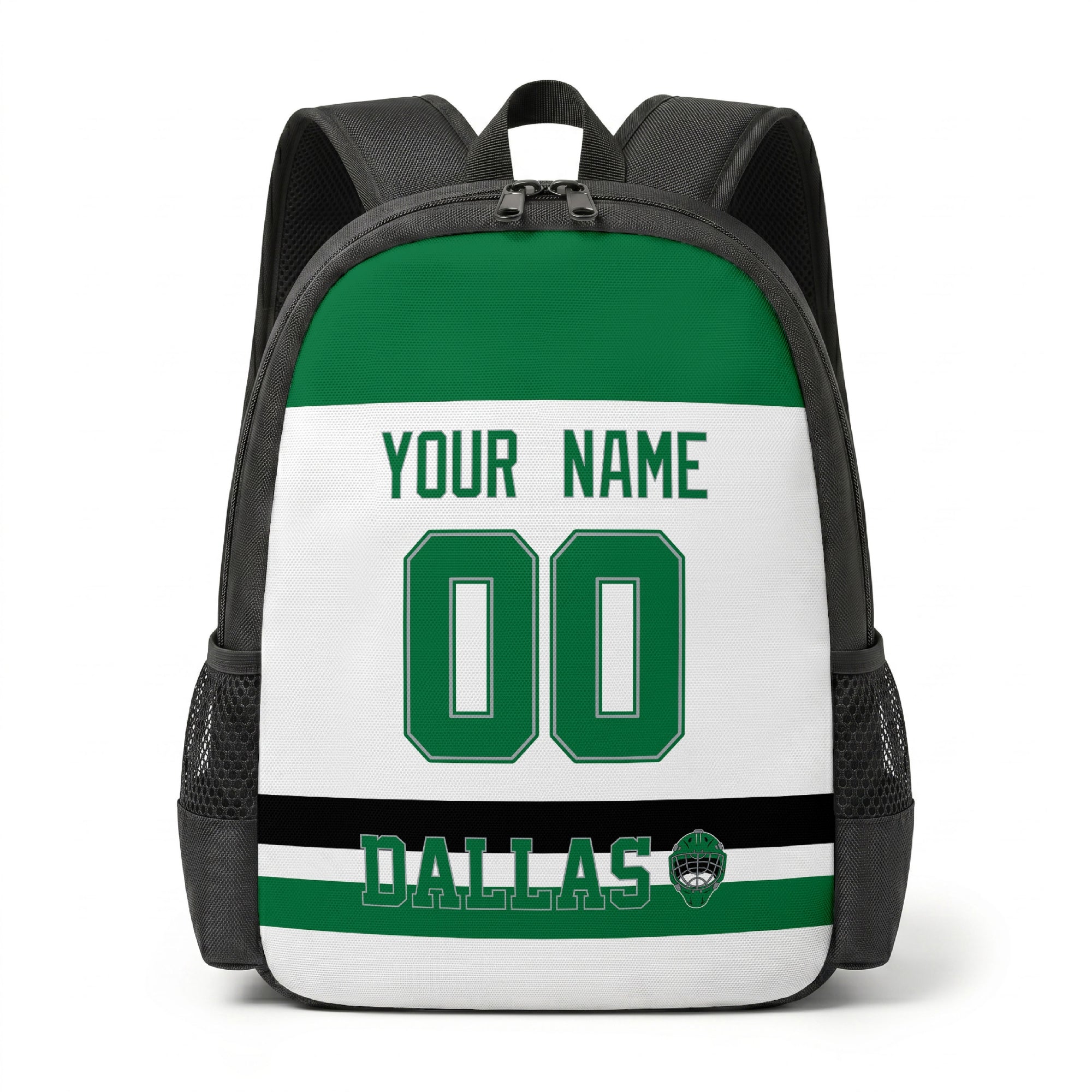 Dallas personalized hockey backpack alternate front view