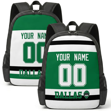 Custom hockey backpack for Dallas fans with name and number preview