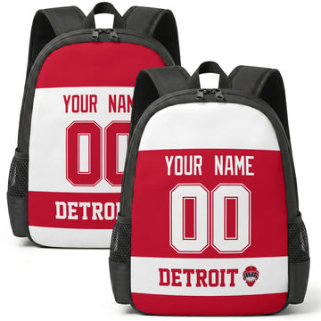 Custom hockey backpack for Detroit fans with name and number preview