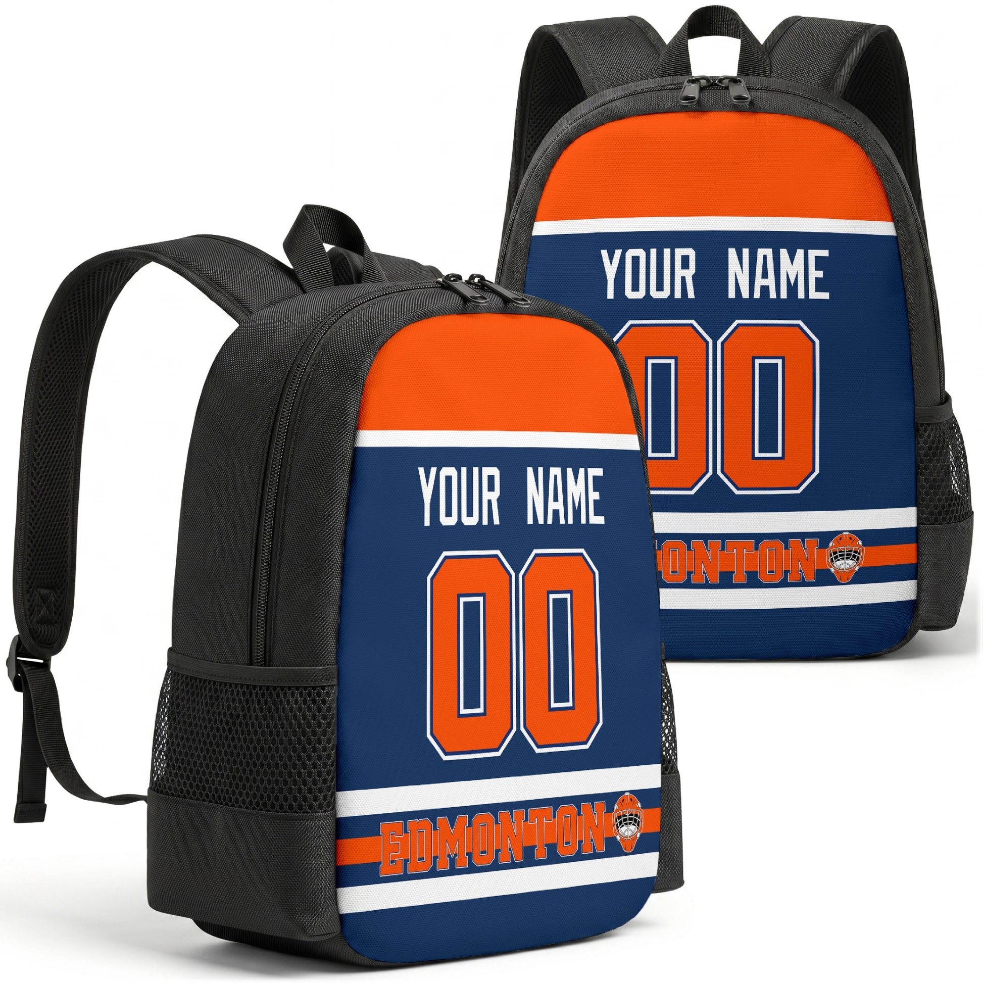 Edmonton custom hockey backpack front and back product view