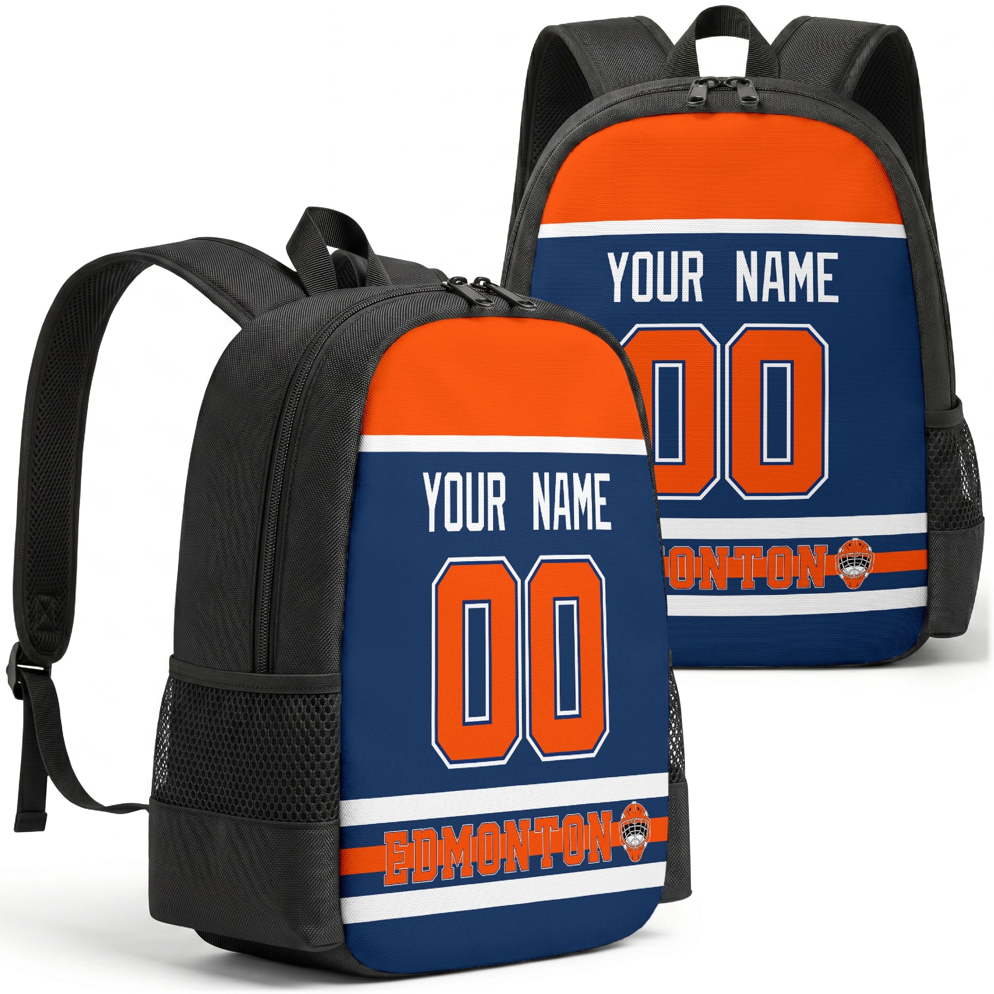 Edmonton custom hockey backpack front and back product view