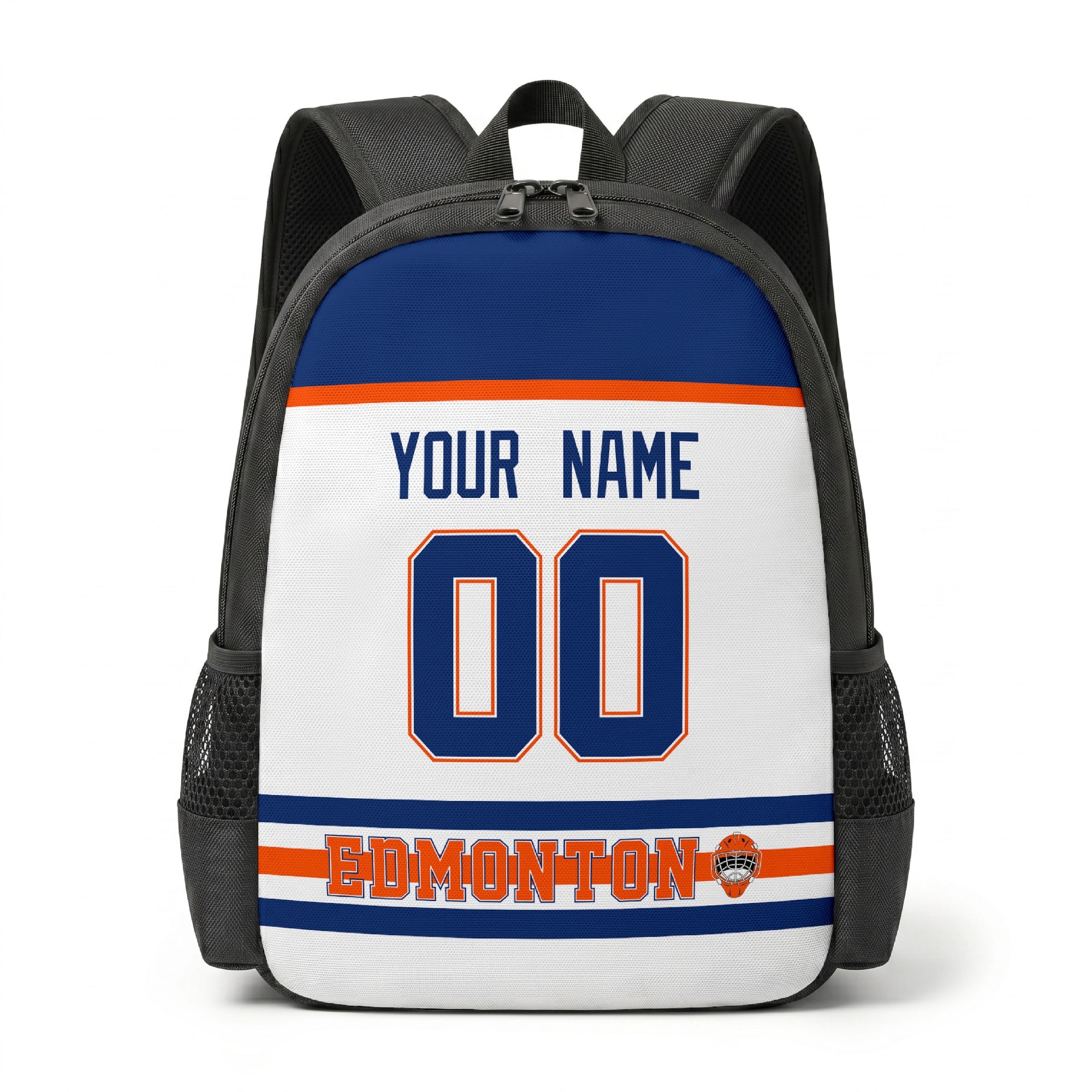 Edmonton personalized hockey backpack alternate front view