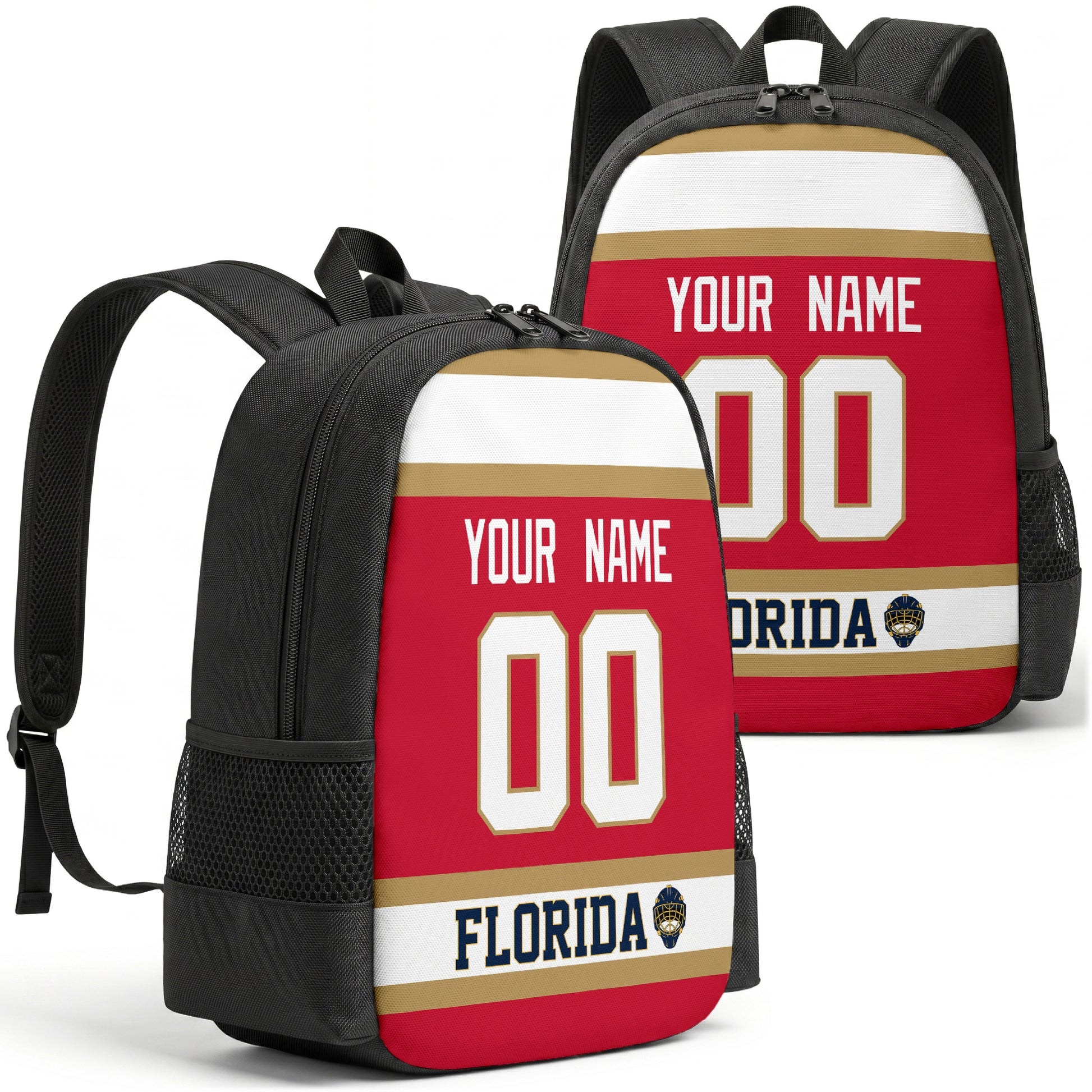 Florida custom hockey backpack front and back product view