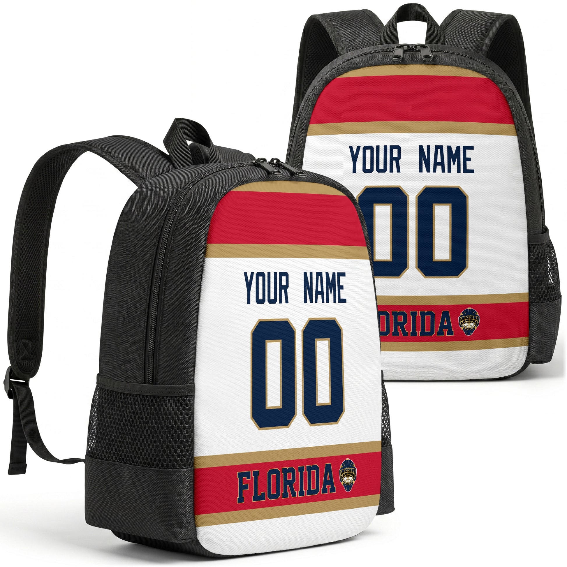Florida personalized hockey backpack alternate front and back product view