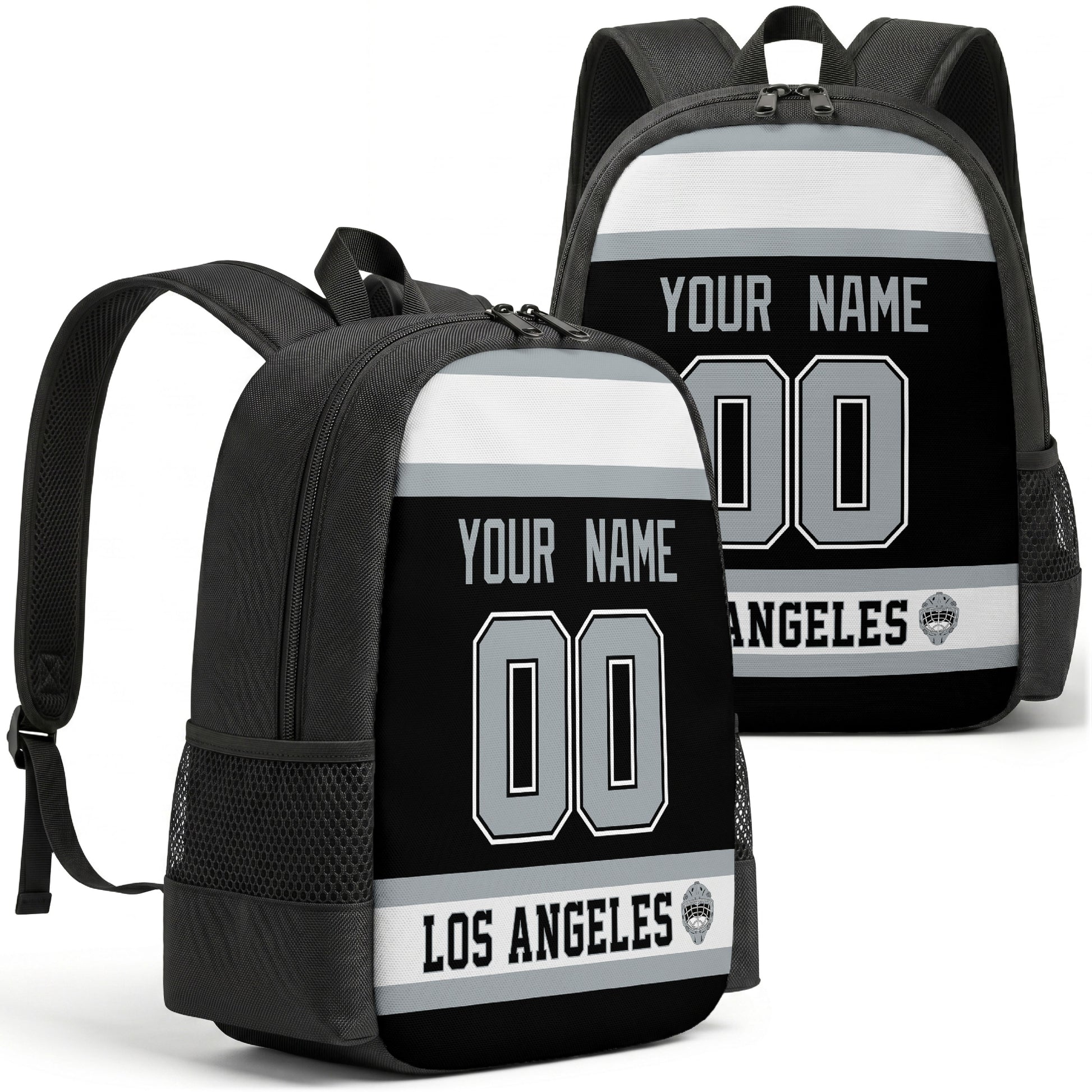 Los Angeles custom hockey backpack front and back product view
