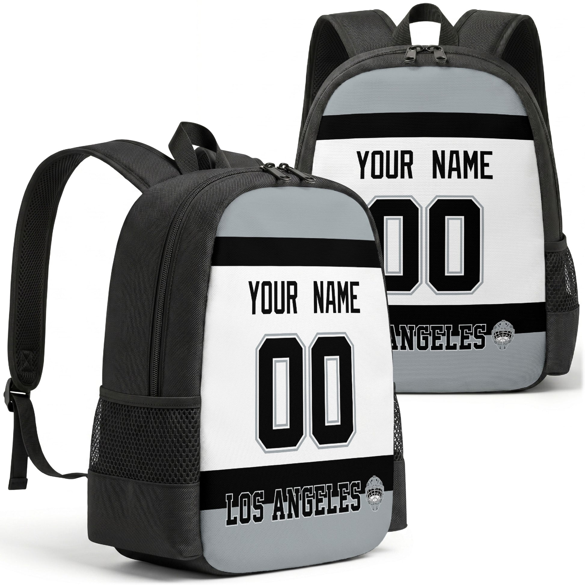 Los Angeles personalized hockey backpack alternate front and back product view