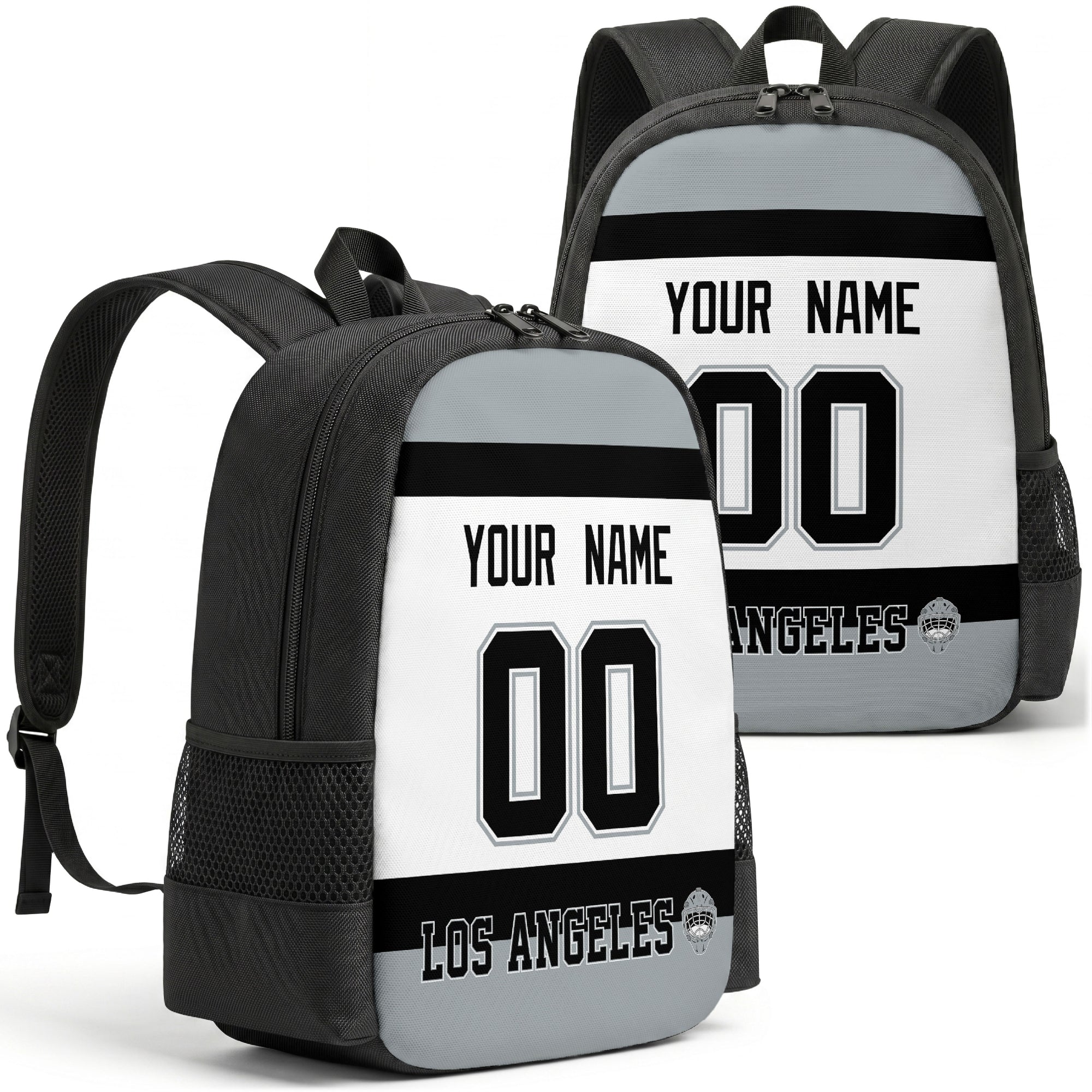 Los Angeles personalized hockey backpack alternate front and back product view