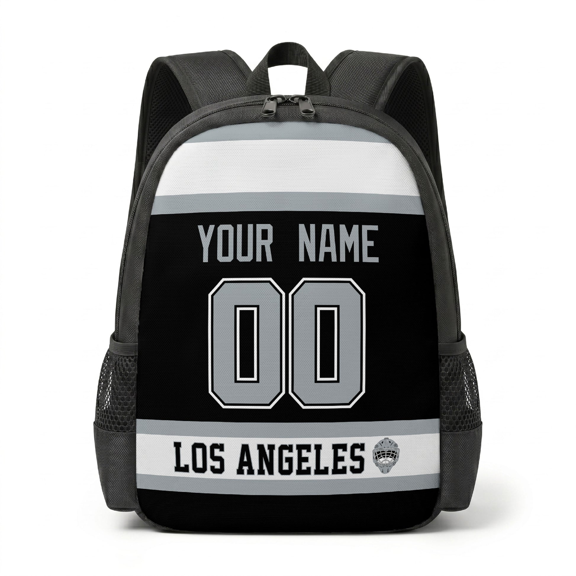 Los Angeles hockey backpack front view with custom name and number