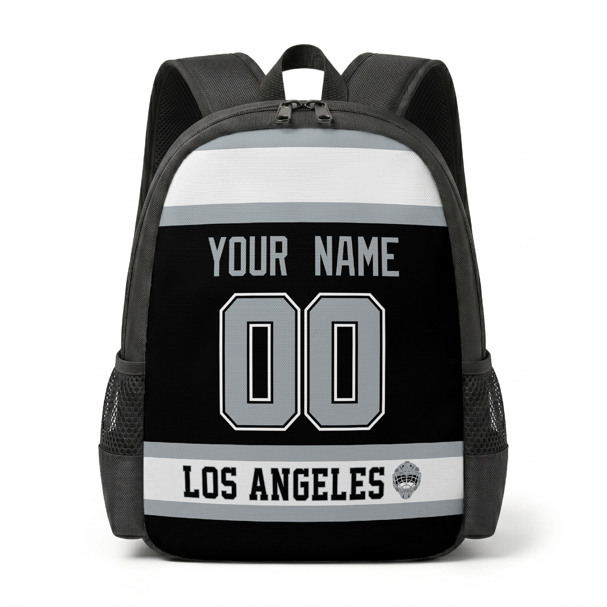 Los Angeles hockey backpack front view with custom name and number