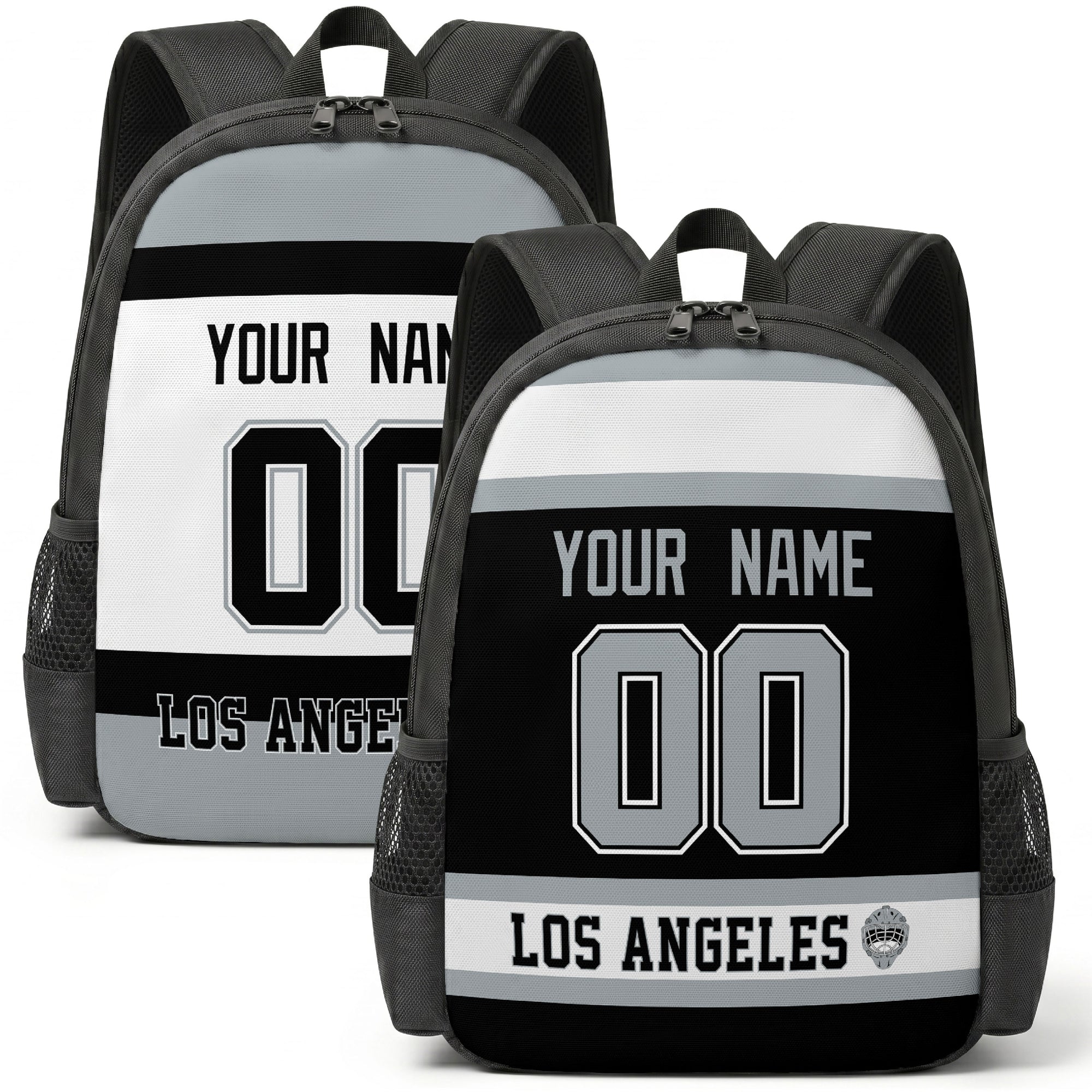 Custom hockey backpack for Los Angeles fans with name and number preview