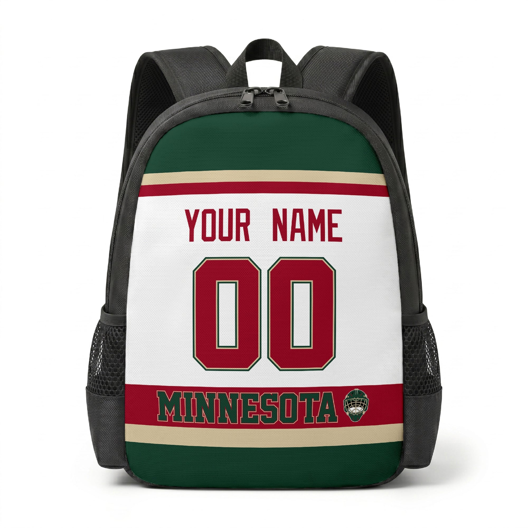 Minnesota personalized hockey backpack alternate front view