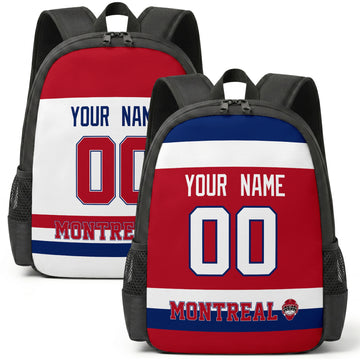 Custom hockey backpack for Montreal fans with name and number preview
