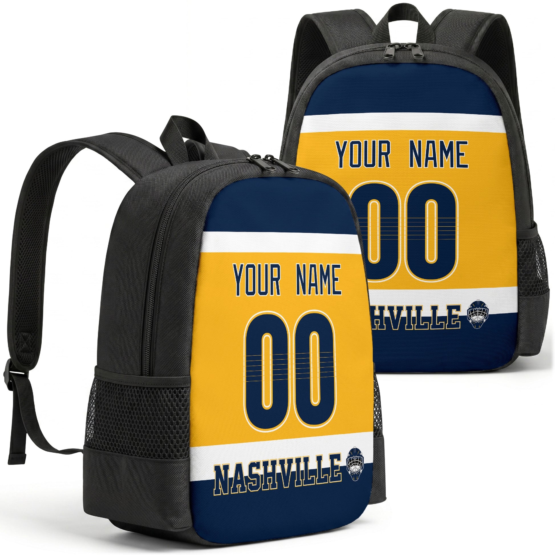 Nashville custom hockey backpack front and back product view