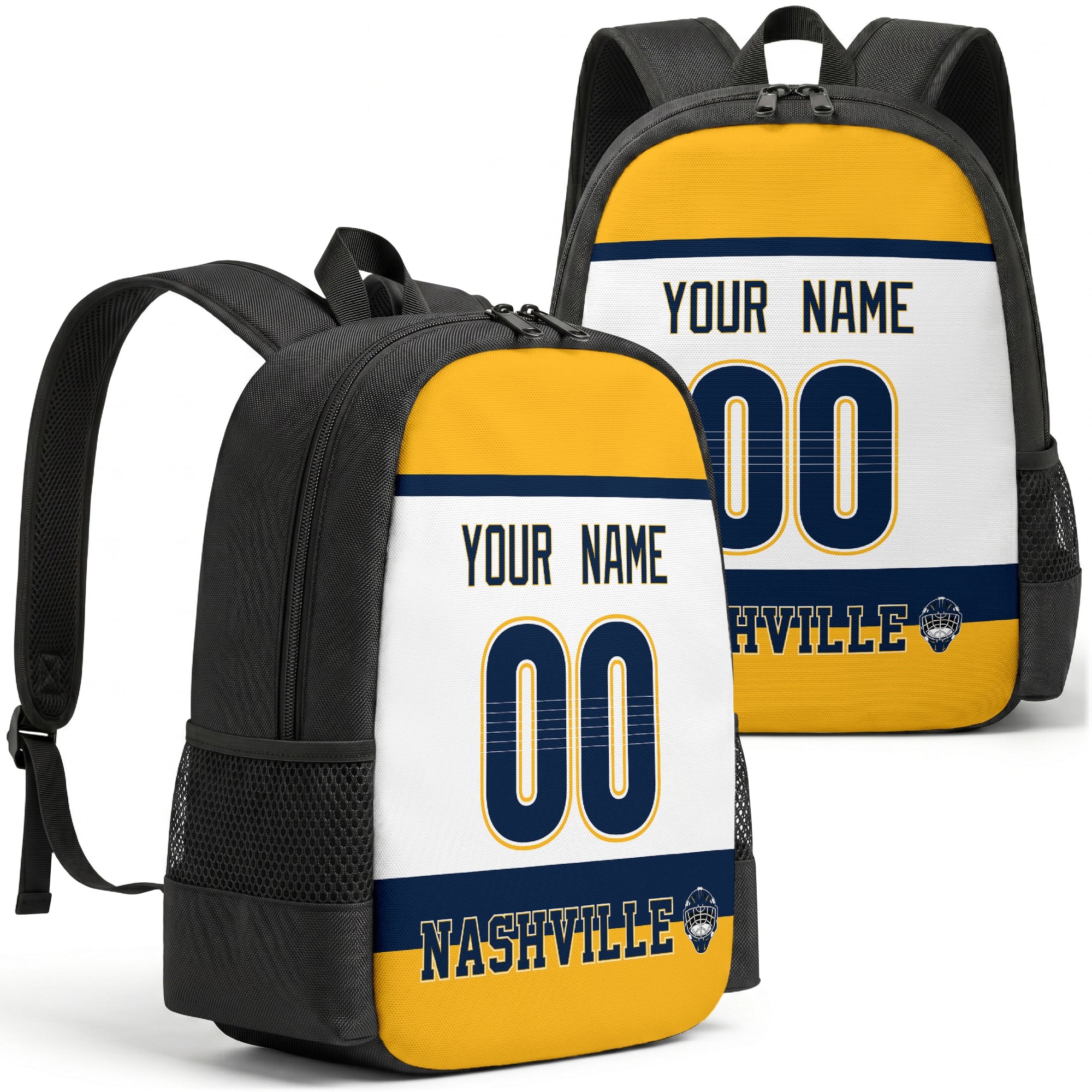Nashville personalized hockey backpack alternate front and back product view