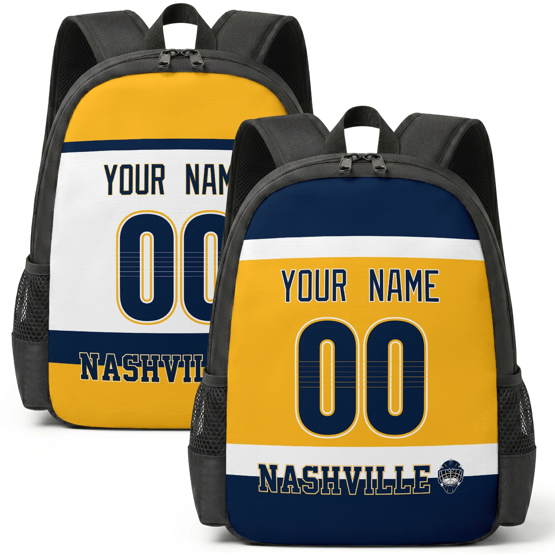 Custom hockey backpack for Nashville fans with name and number preview