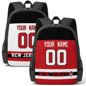 Custom hockey backpack for New Jersey fans with name and number preview