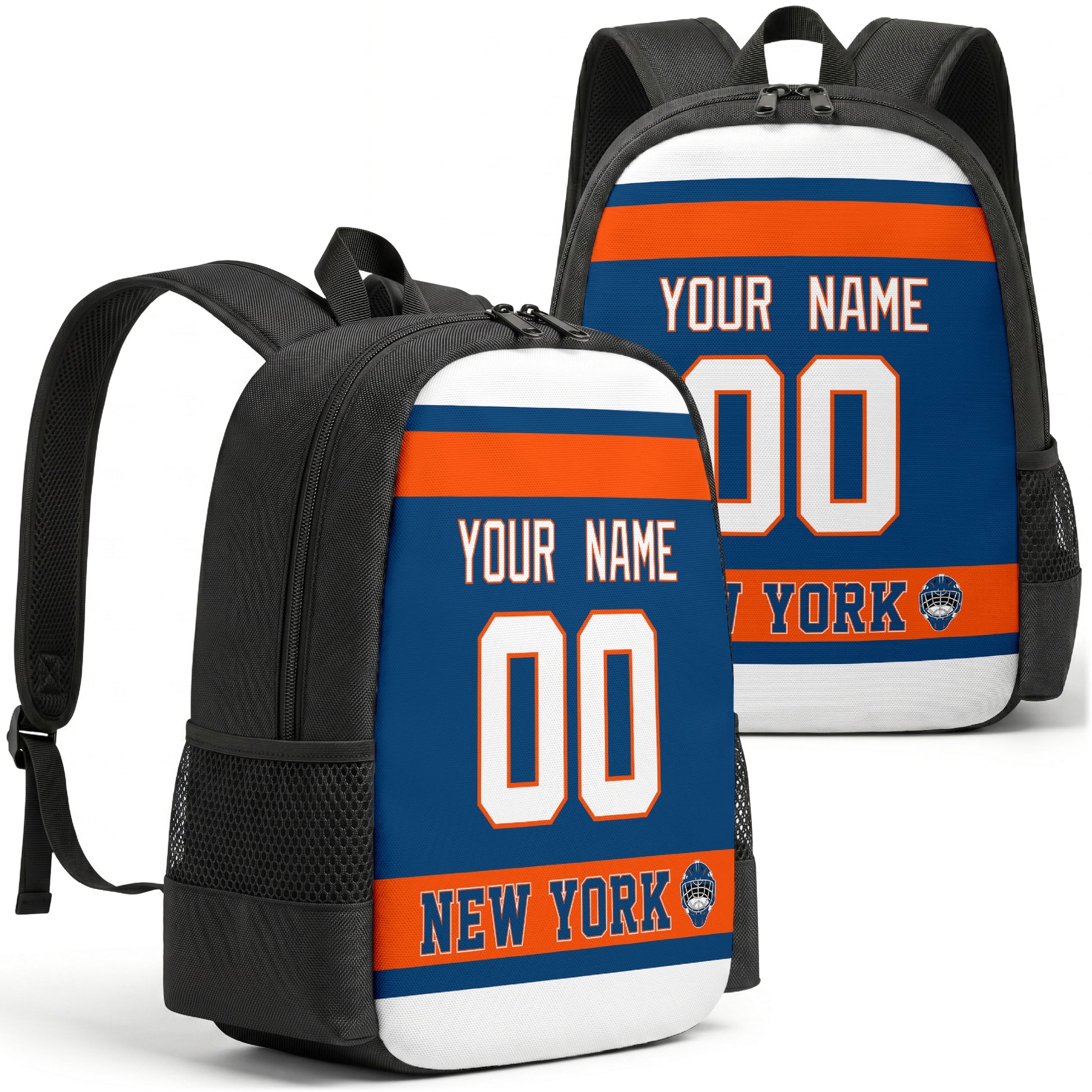 New York custom hockey backpack front and back product view