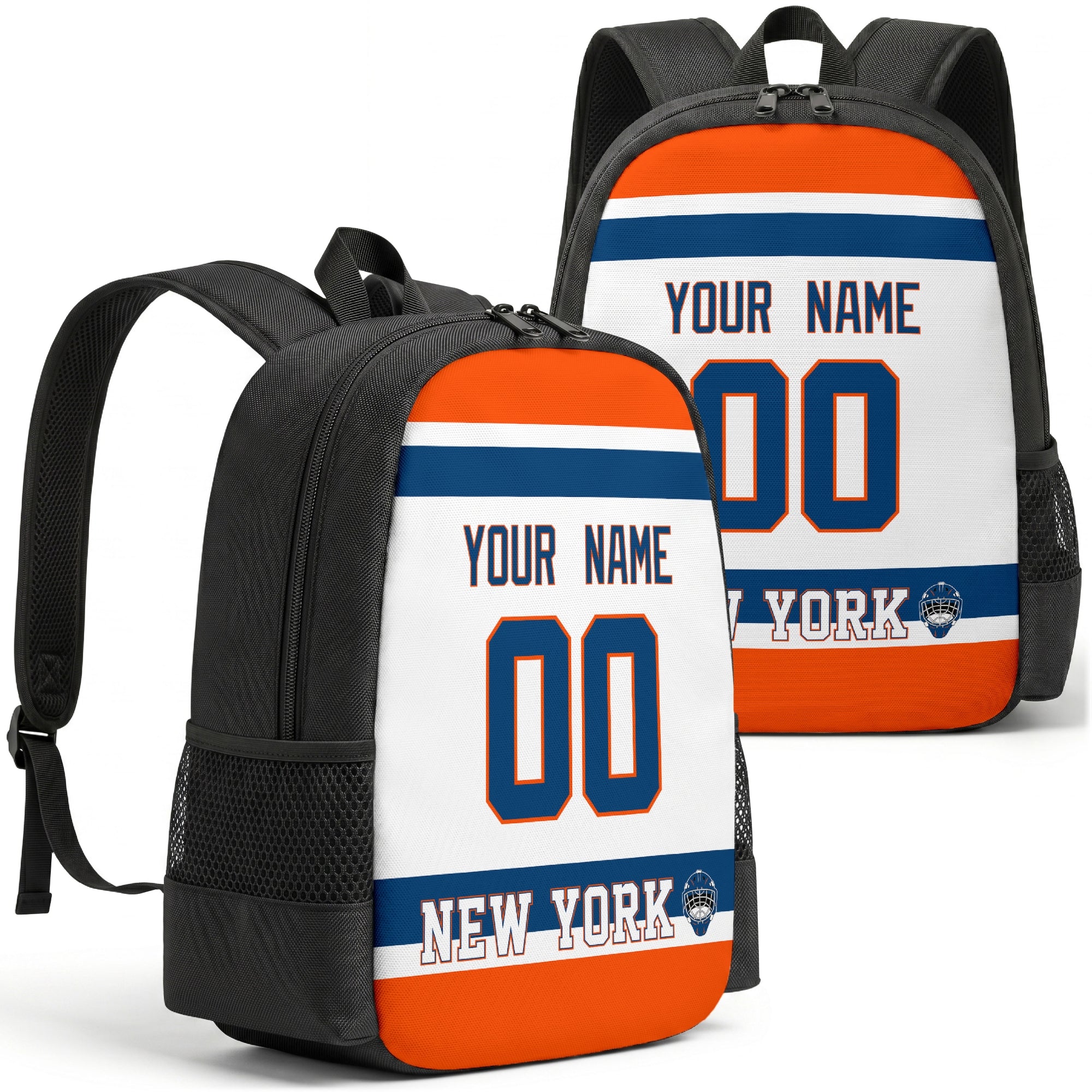 New York personalized hockey backpack alternate front and back product view