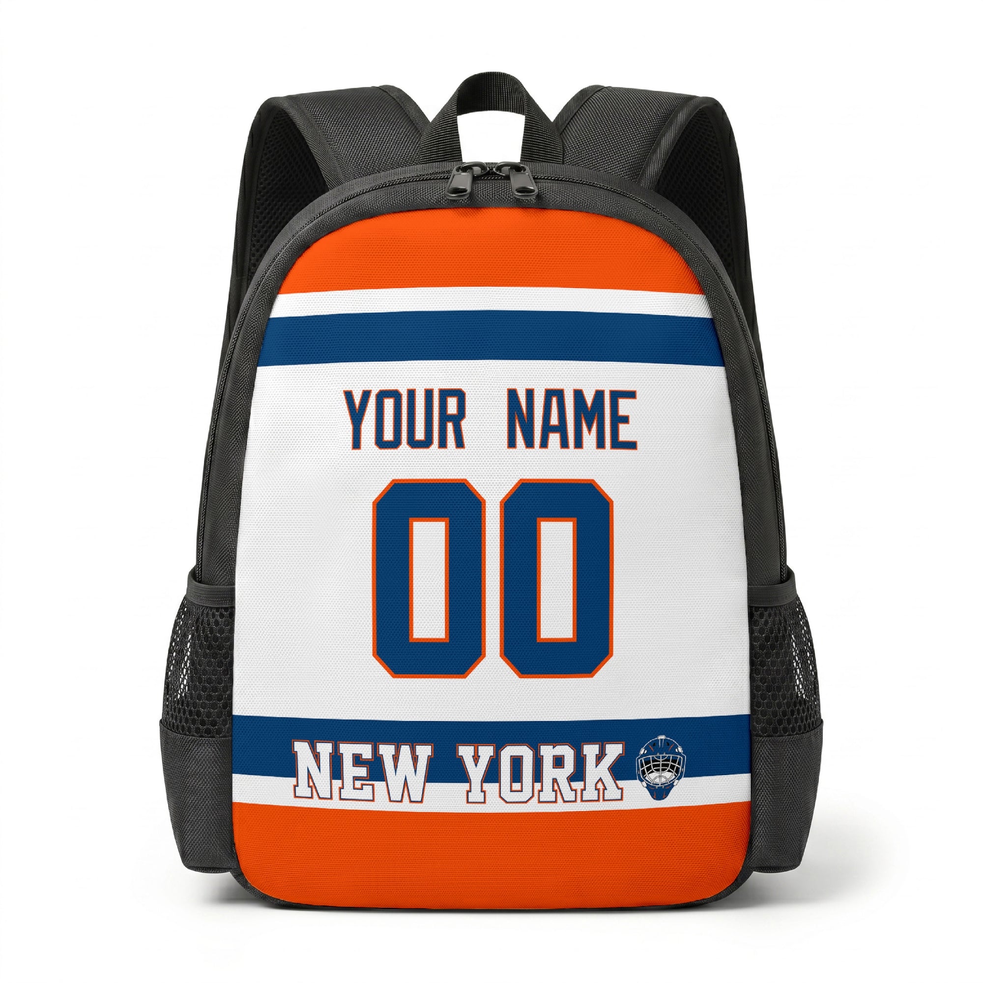 New York personalized hockey backpack alternate front view
