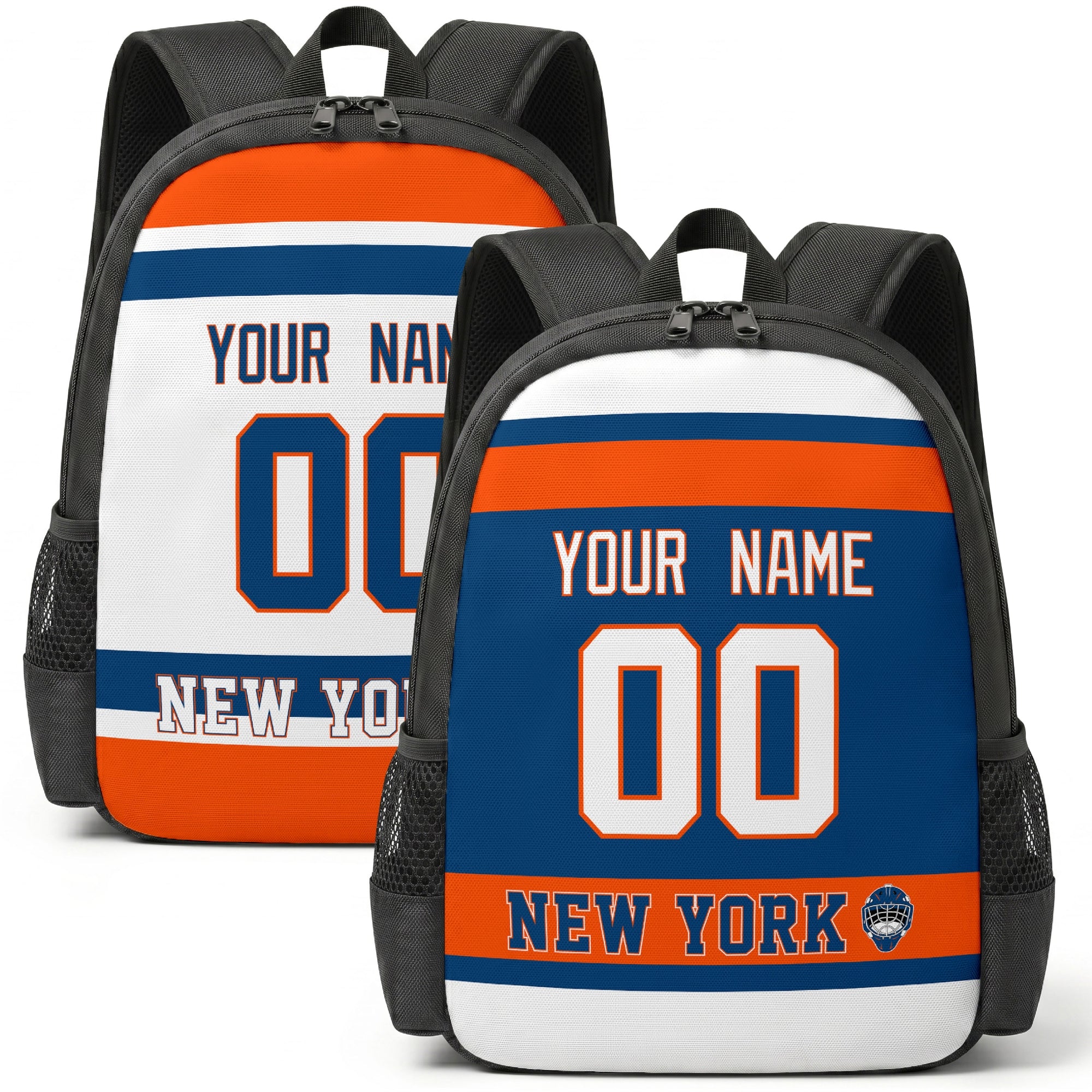 Custom hockey backpack for New York fans with name and number preview