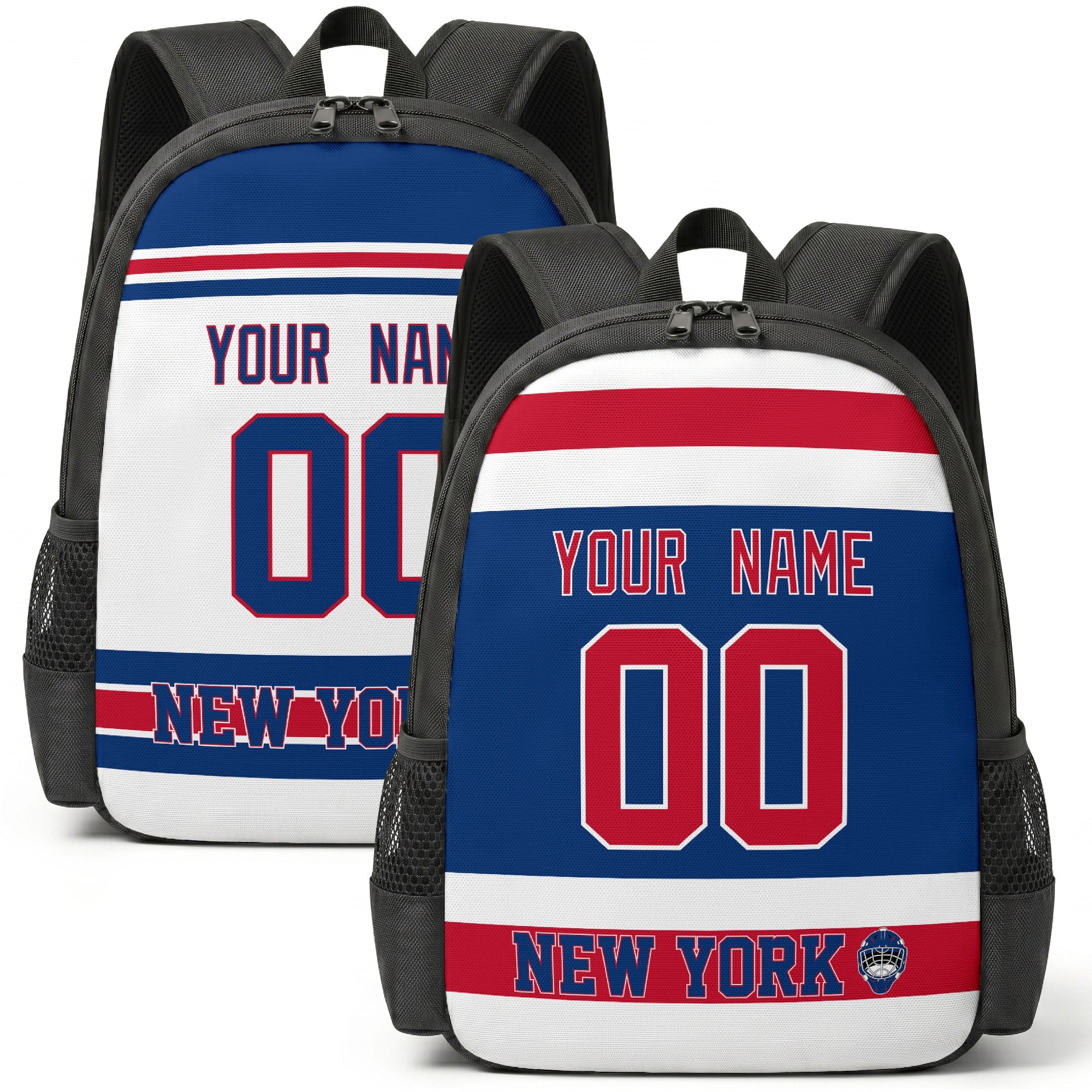 Custom hockey backpack for New York R fans with name and number preview