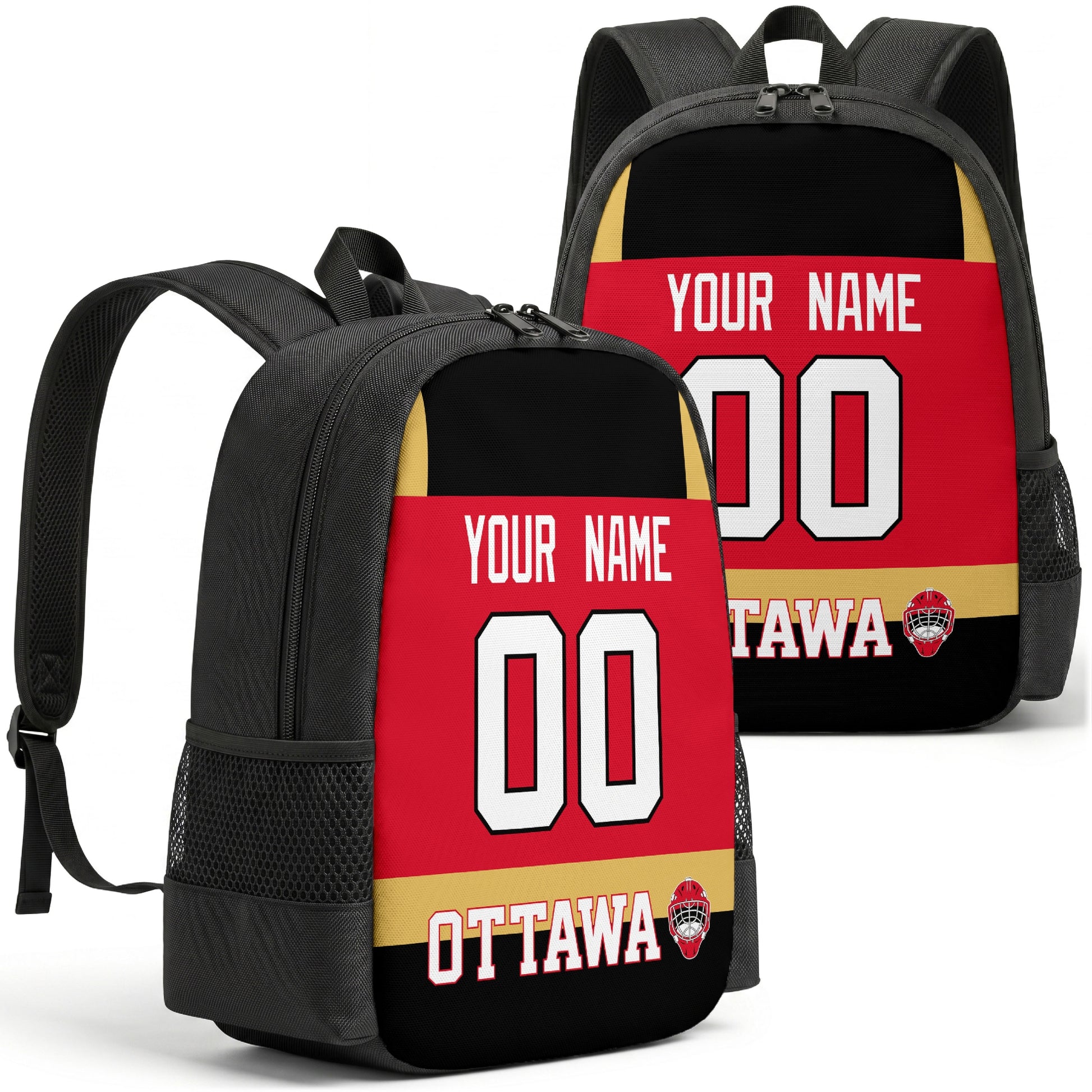 Ottawa custom hockey backpack front and back product view
