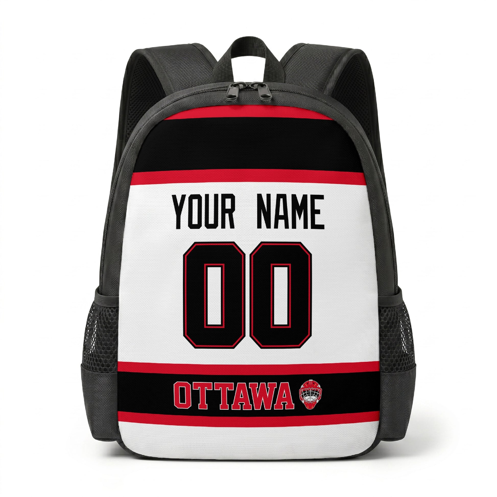Ottawa personalized hockey backpack alternate front view