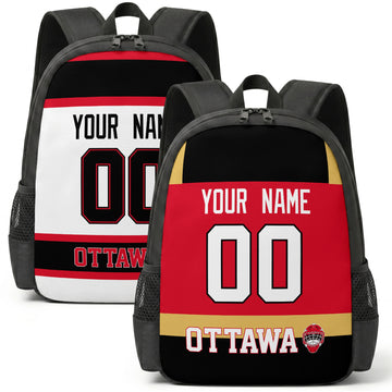 Custom hockey backpack for Ottawa fans with name and number preview