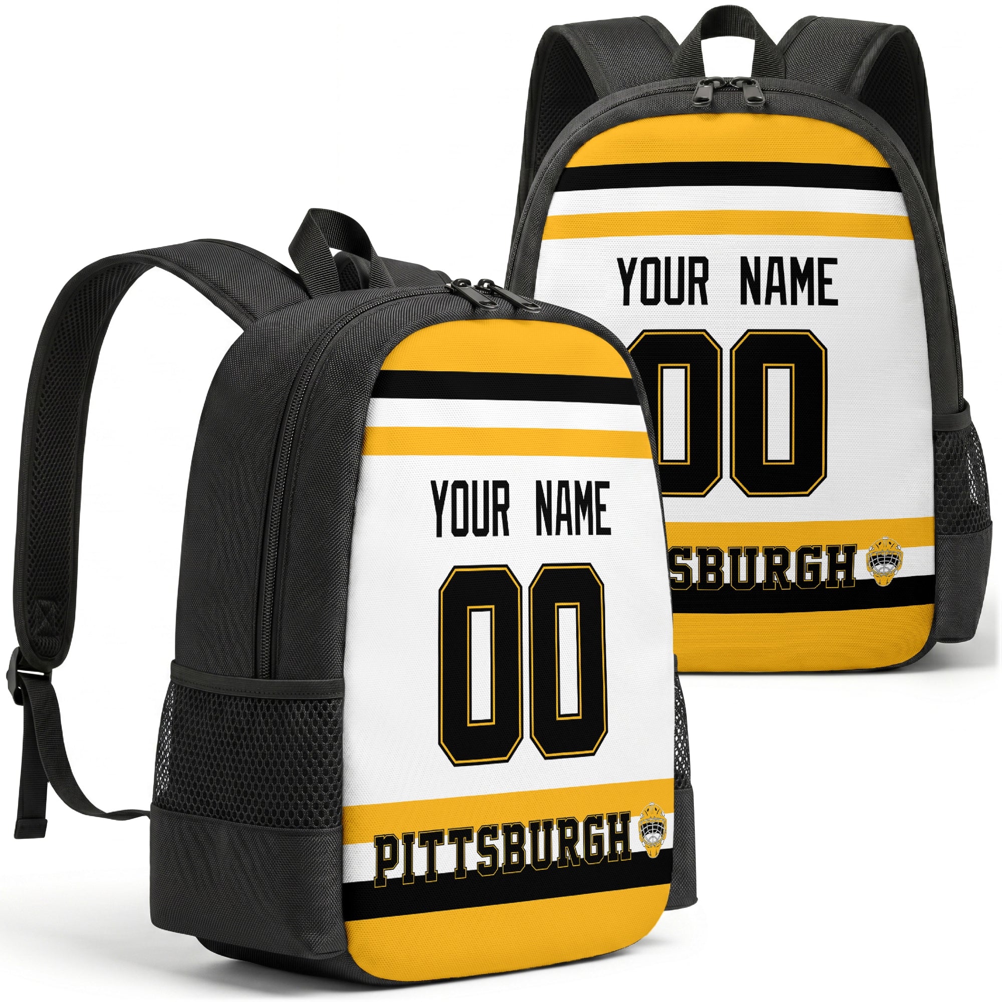 Pittsburgh personalized hockey backpack alternate front and back product view