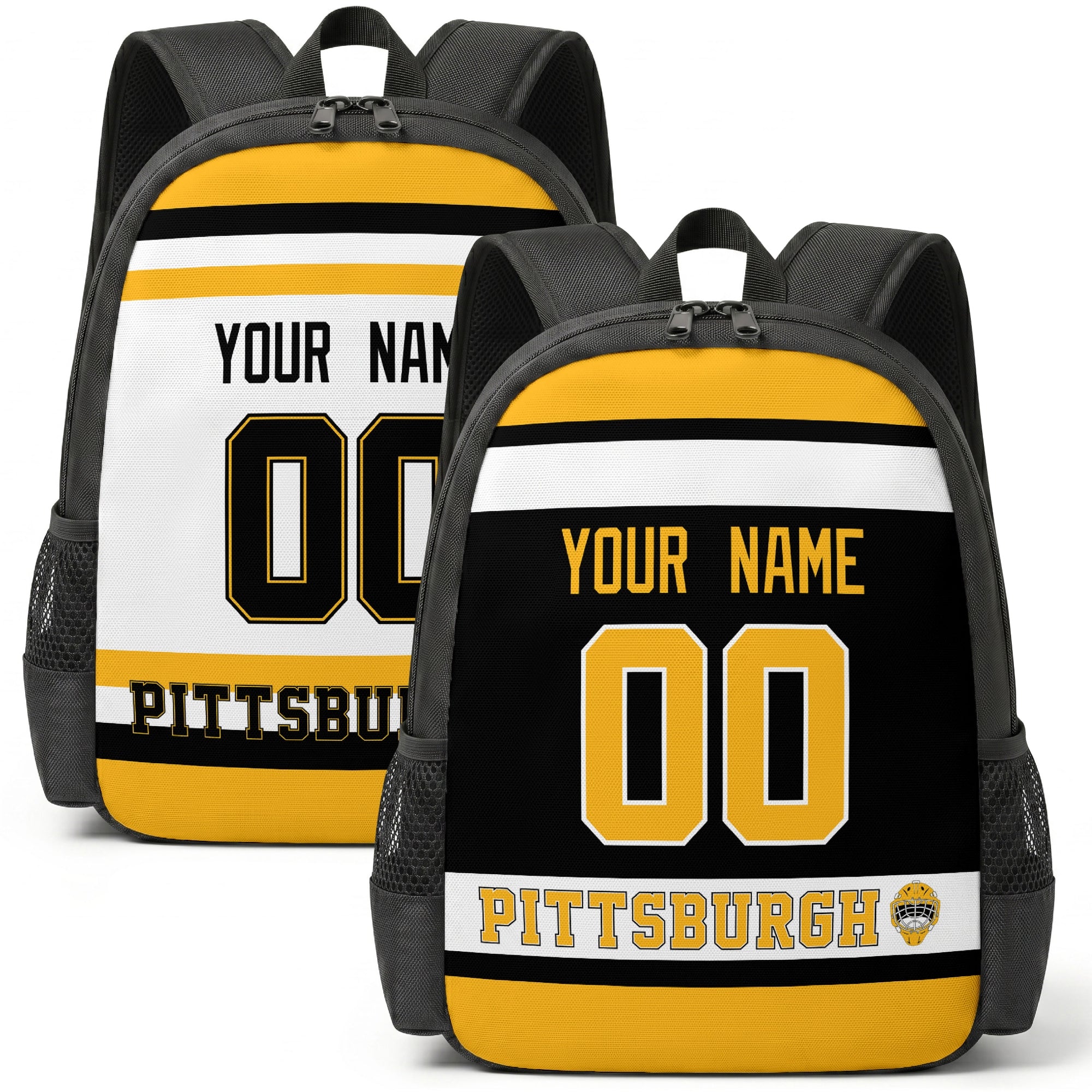 Custom hockey backpack for Pittsburgh fans with name and number preview