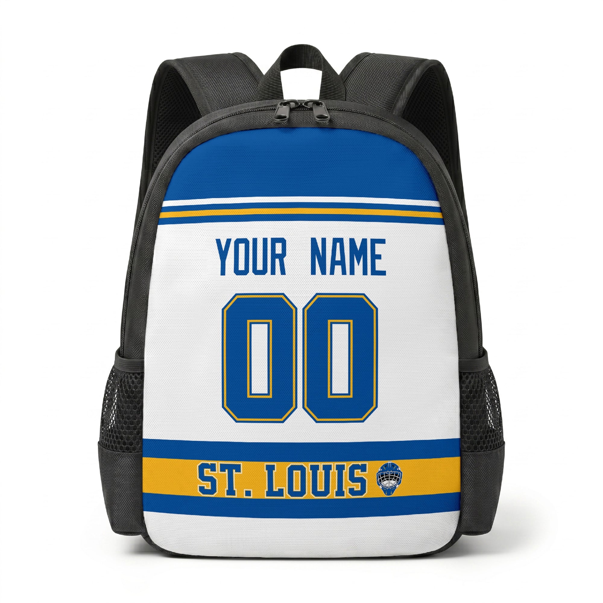 St. Louis personalized hockey backpack alternate front view