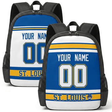 Custom hockey backpack for St. Louis fans with name and number preview