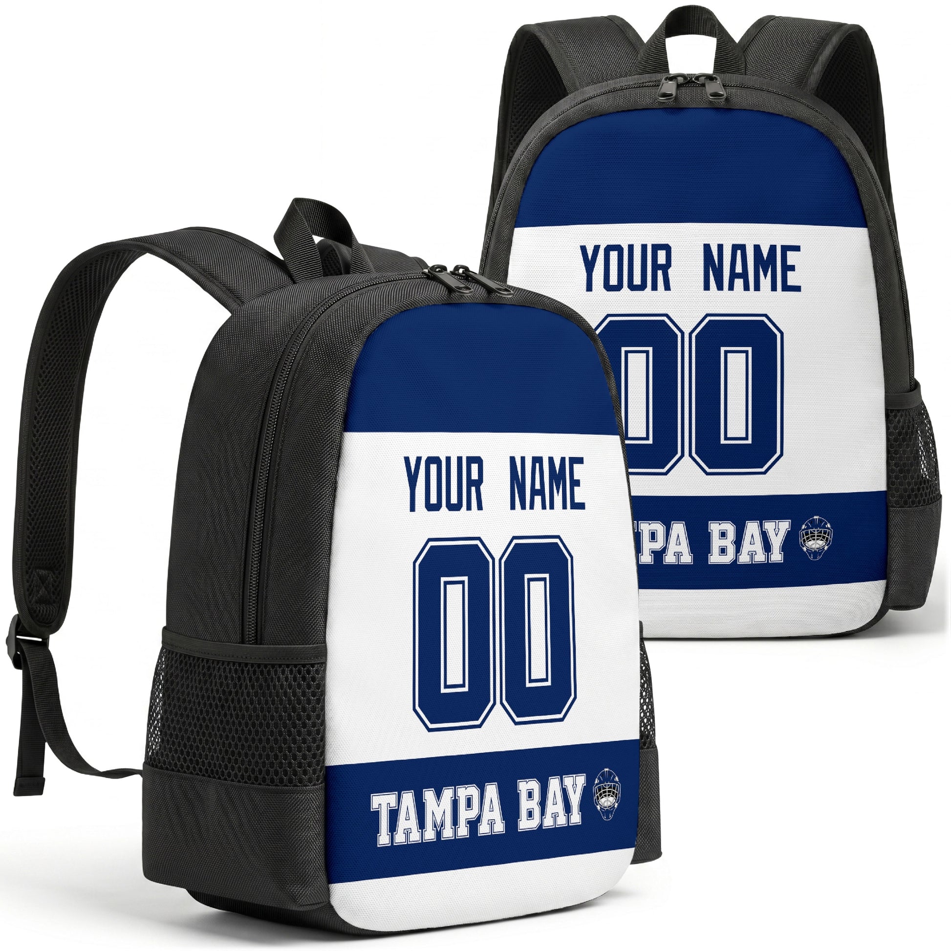 Tampa Bay personalized hockey backpack alternate front and back product view