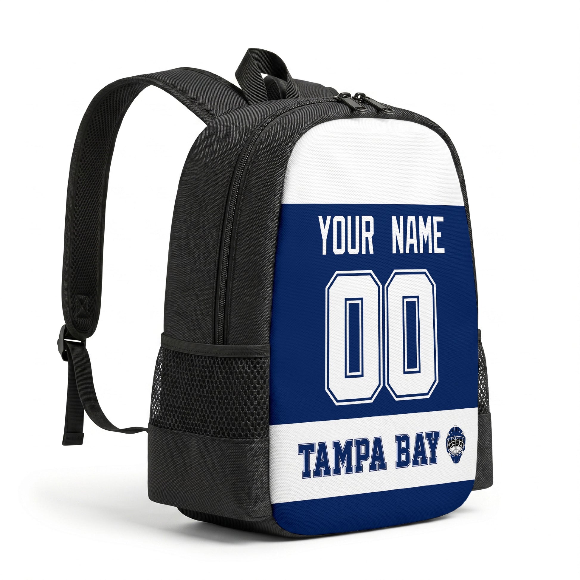 Tampa Bay hockey backpack angled view with side pocket