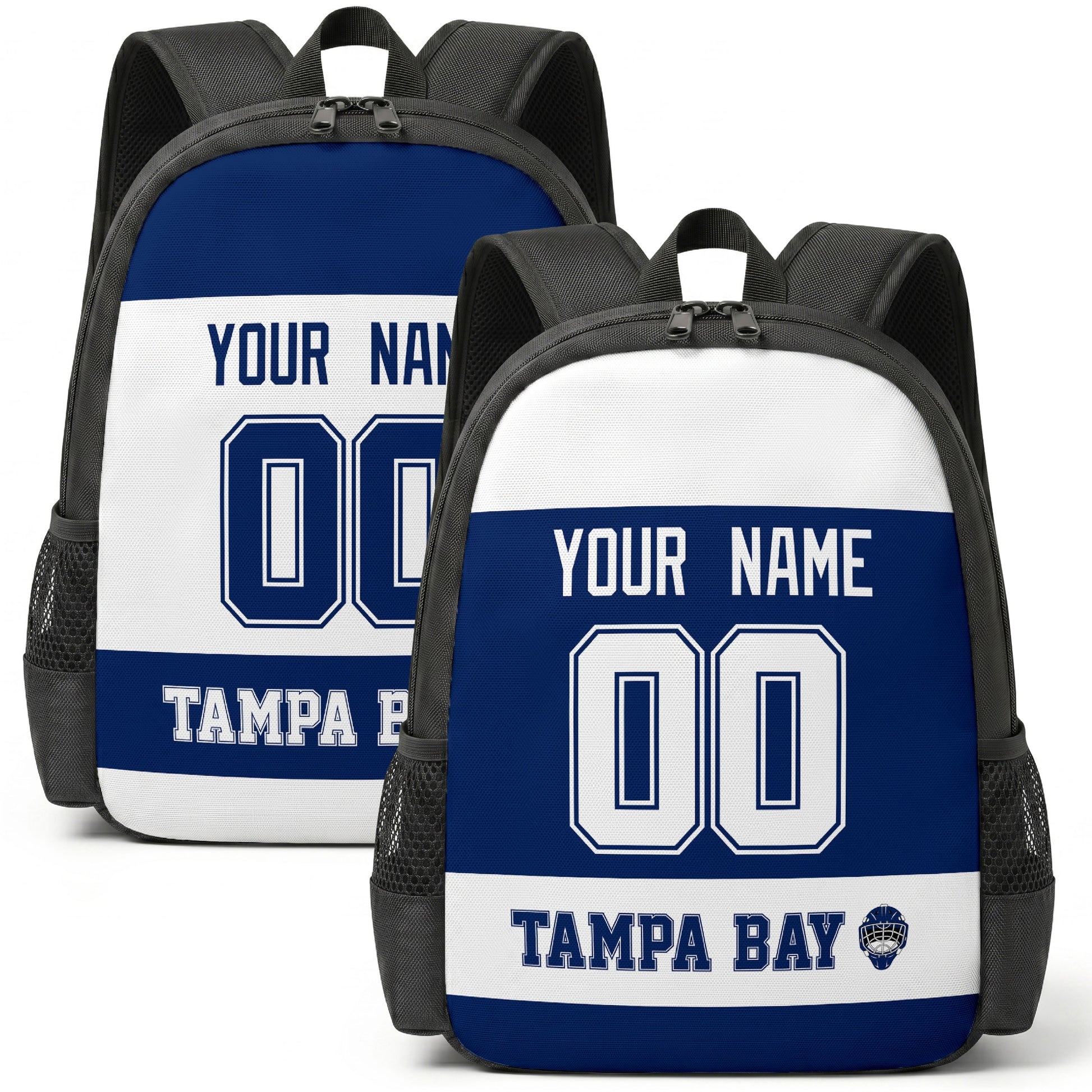 Custom hockey backpack for Tampa Bay fans with name and number preview