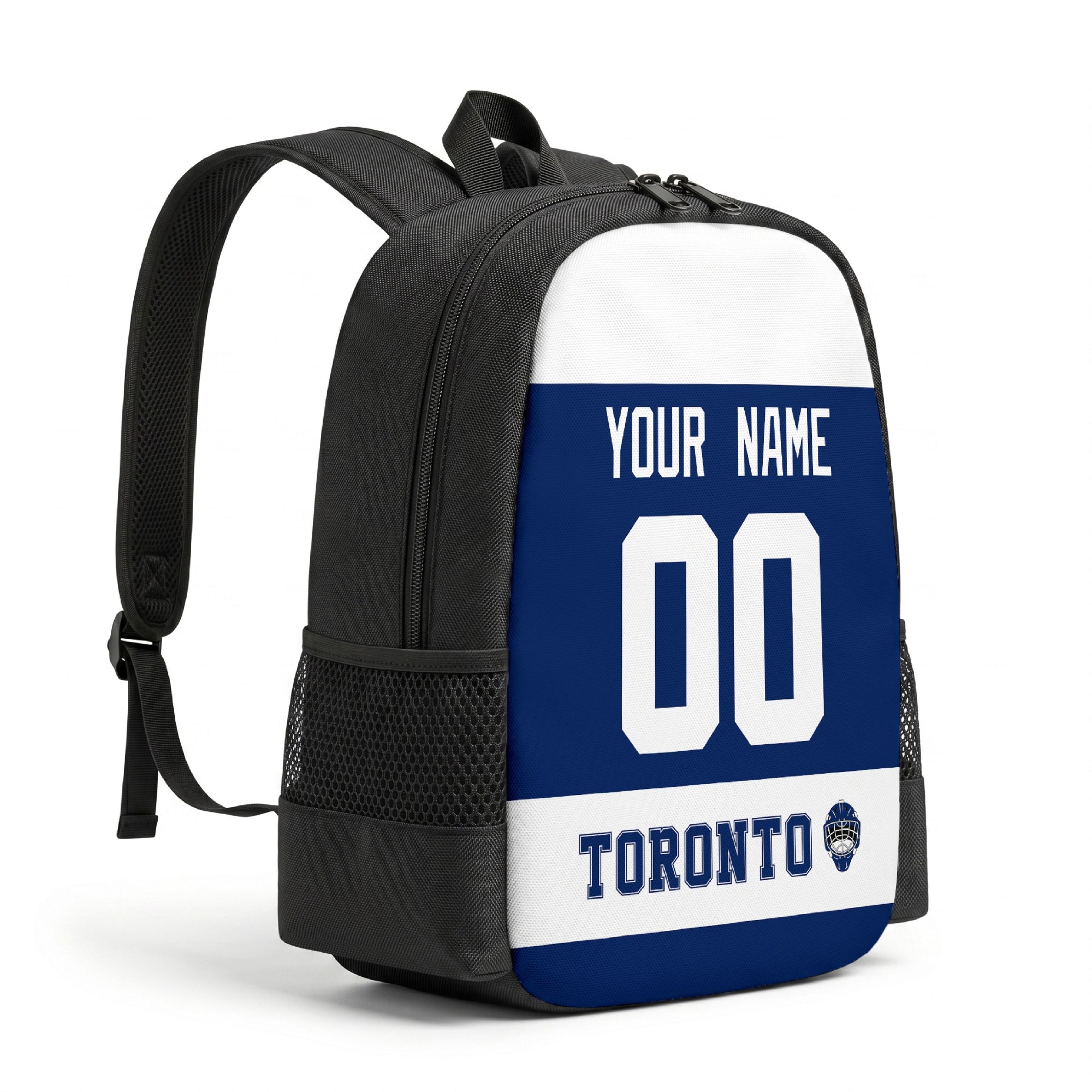 Toronto hockey backpack angled view with side pocket