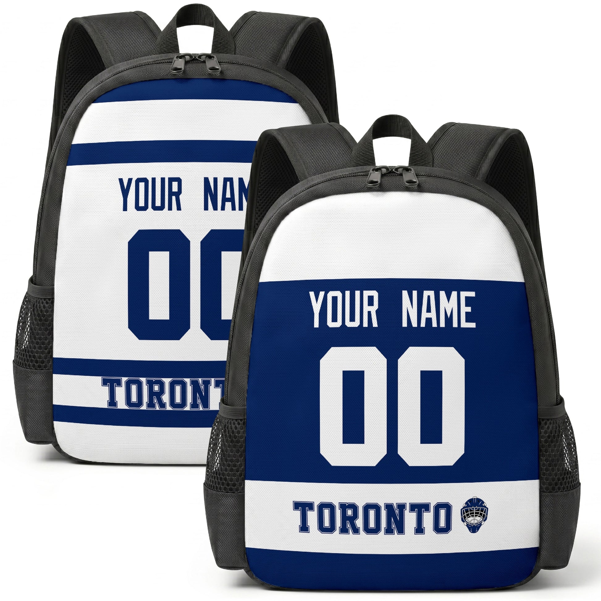 Custom hockey backpack for Toronto fans with name and number preview