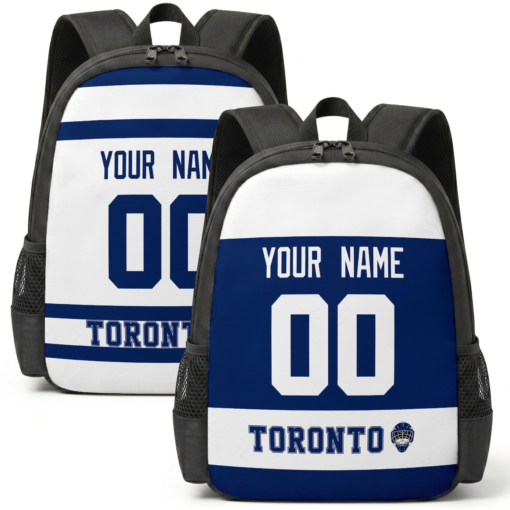 Custom hockey backpack for Toronto fans with name and number preview