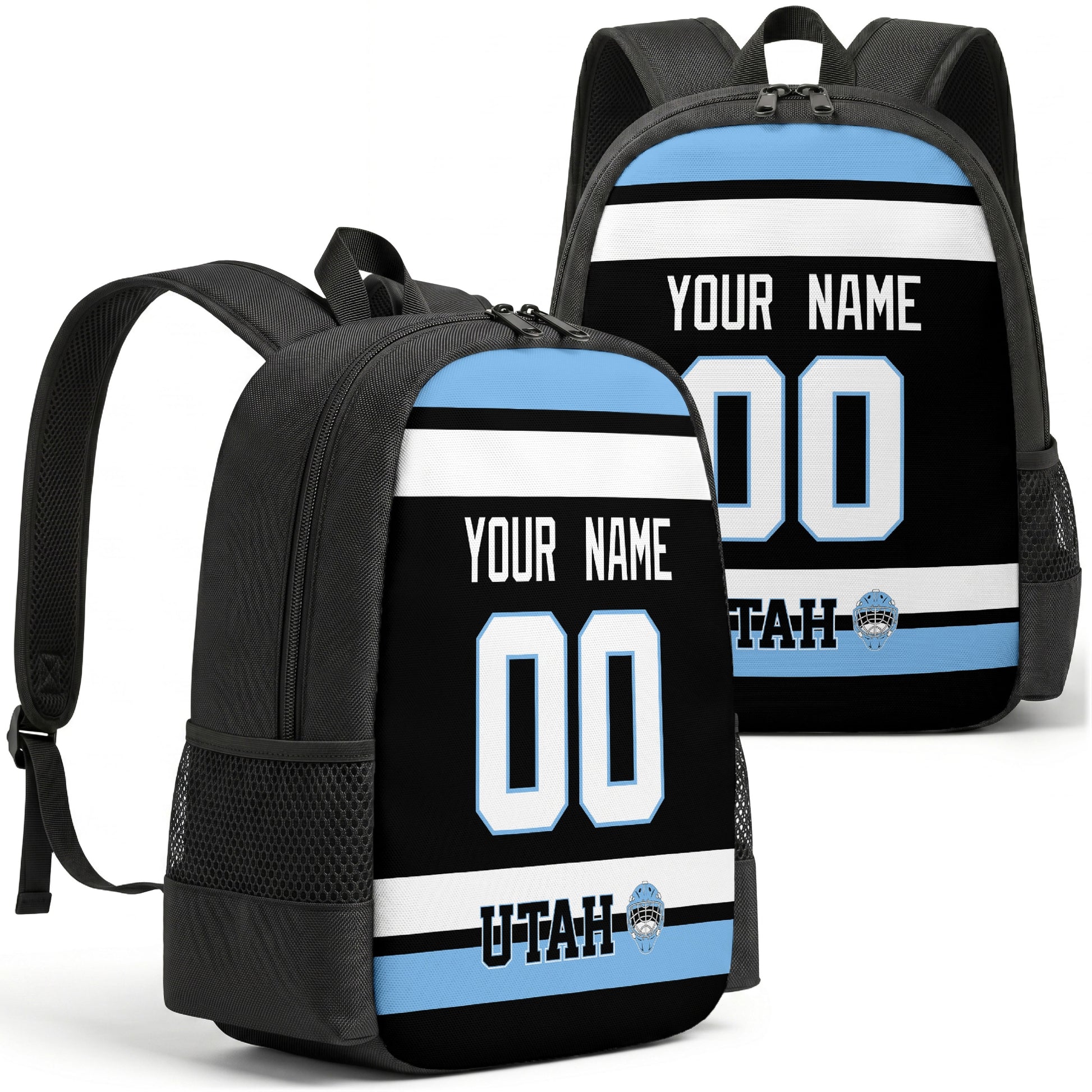 Utah custom hockey backpack front and back product view