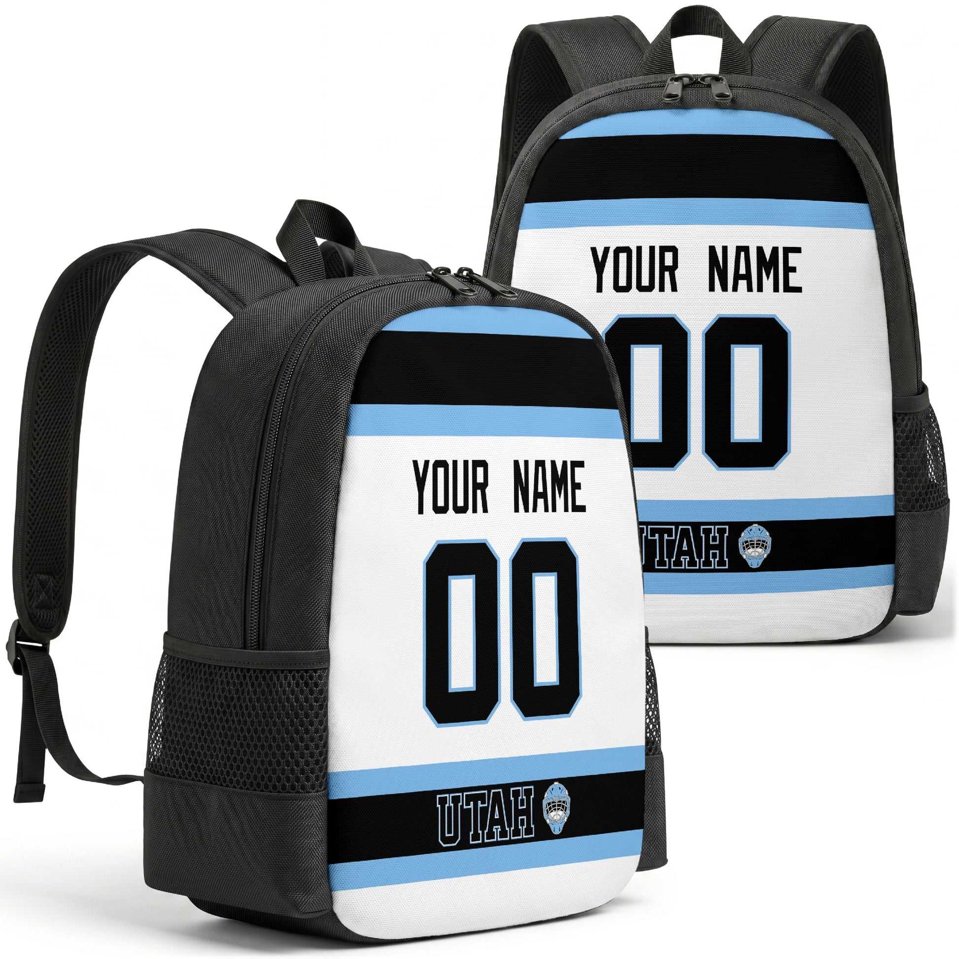 Utah personalized hockey backpack alternate front and back product view