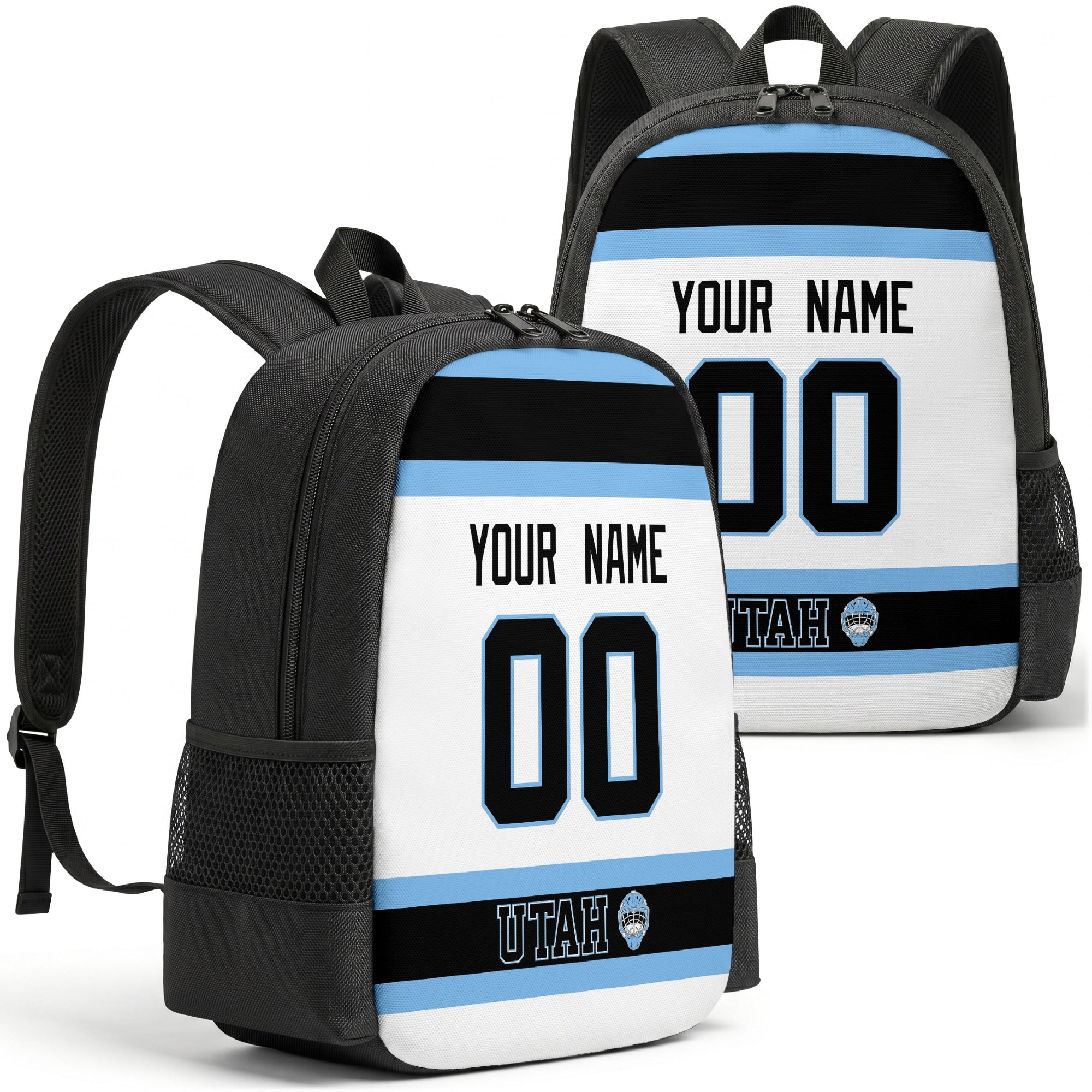 Utah personalized hockey backpack alternate front and back product view