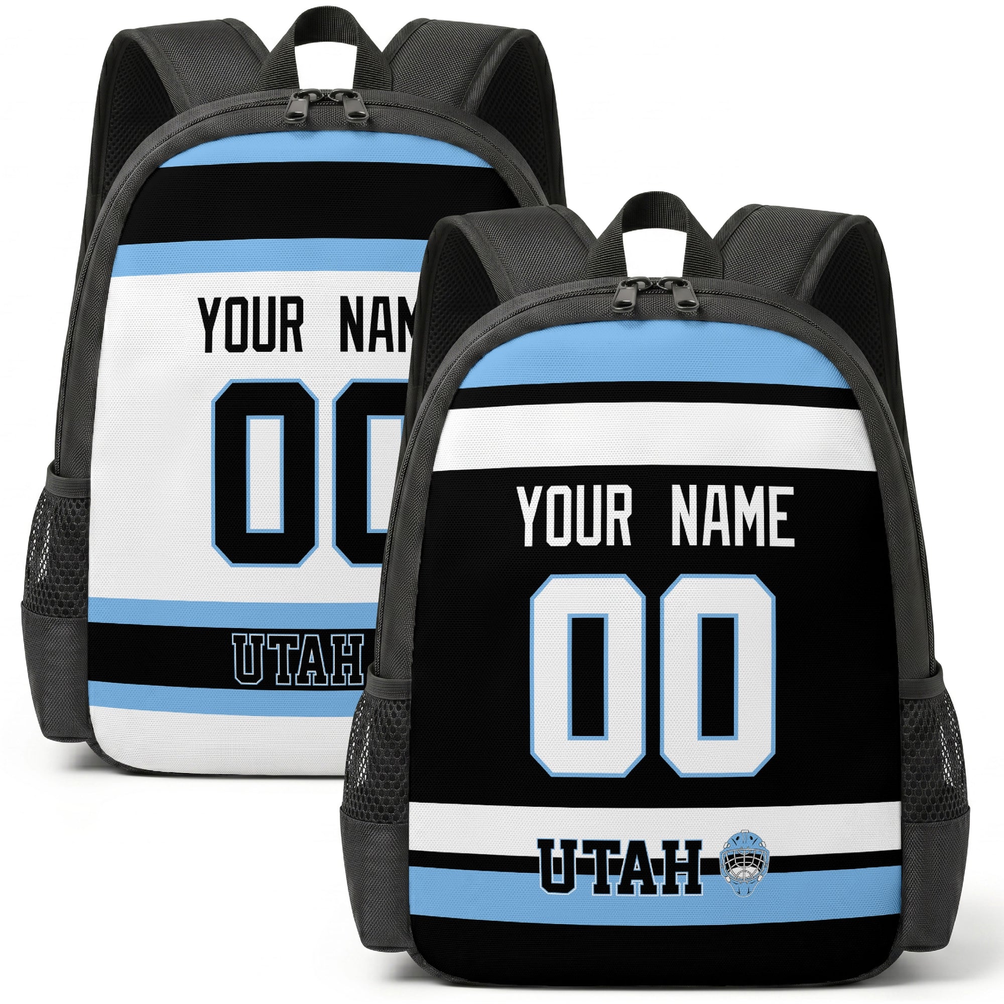 Custom hockey backpack for Utah fans with name and number preview
